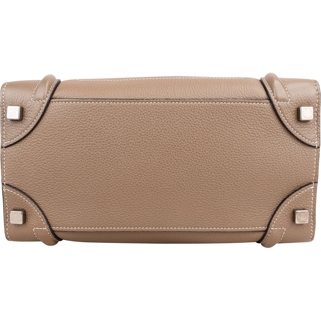 Celine Drummed Calfskin Luggage Handbag Taupe