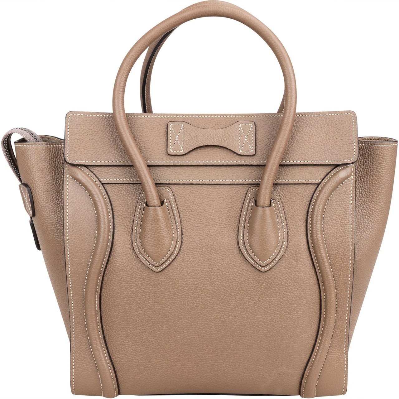Celine Drummed Calfskin Luggage Handbag Taupe