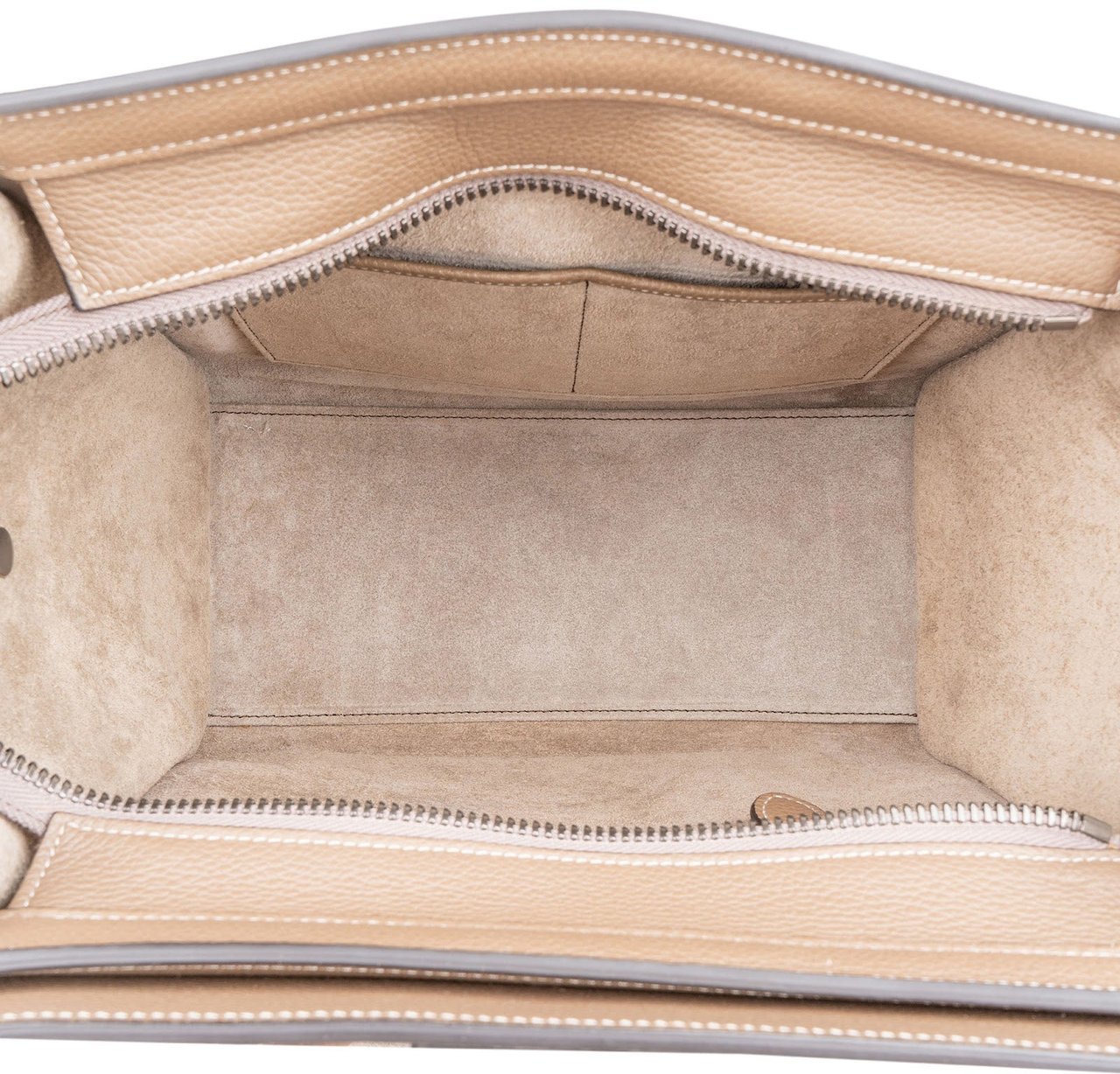 Celine Drummed Calfskin Luggage Handbag Taupe