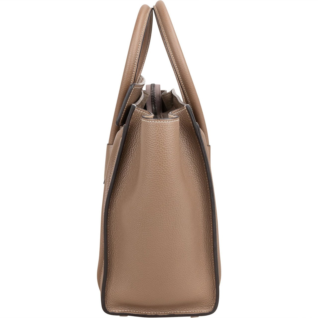 Celine Drummed Calfskin Luggage Handbag Taupe