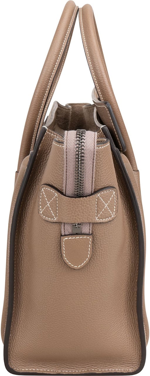 Celine Drummed Calfskin Luggage Handbag Taupe