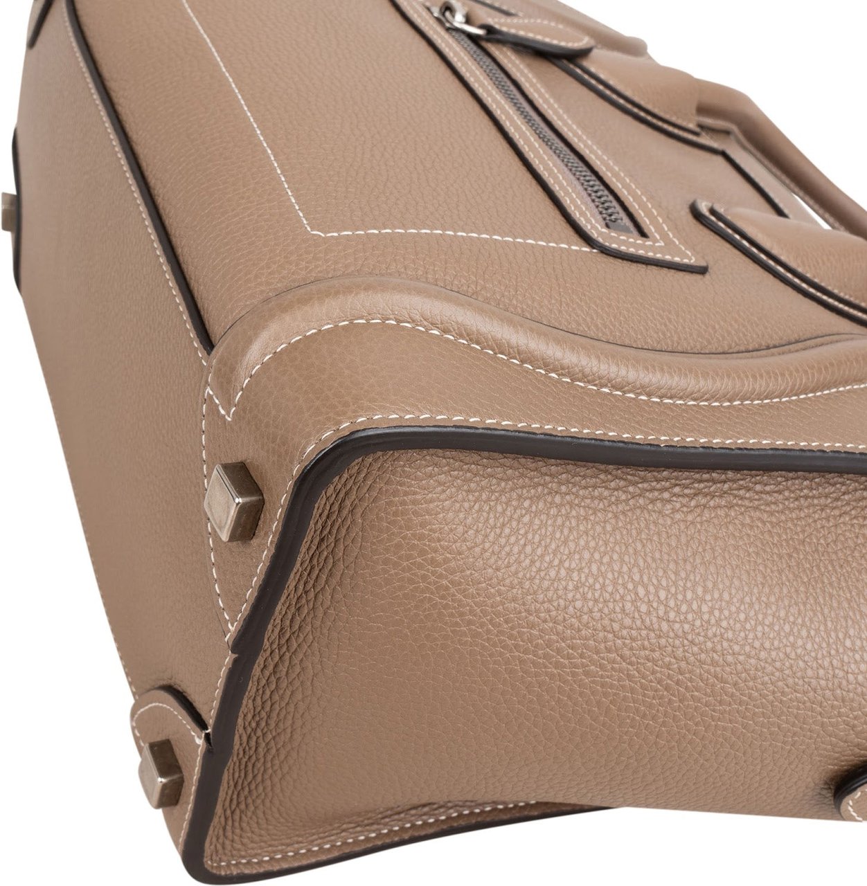 Celine Drummed Calfskin Luggage Handbag Taupe