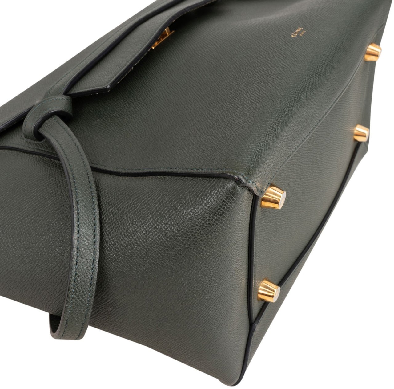 Celine Céline Dark Green Grained Leather Belt Handbag Donkergroen