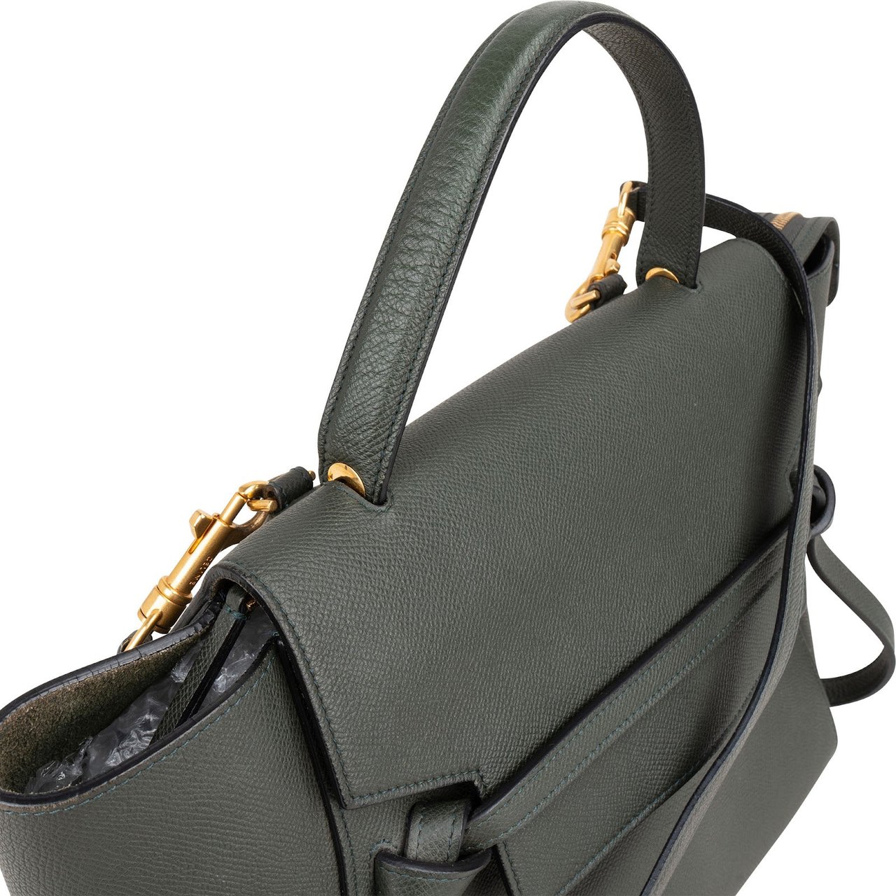 Celine Céline Dark Green Grained Leather Belt Handbag Donkergroen