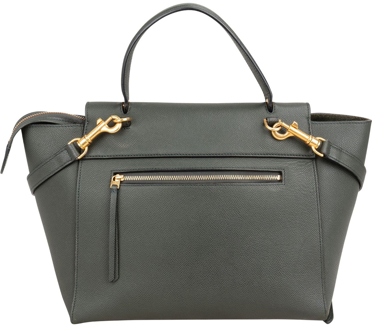 Celine Céline Dark Green Grained Leather Belt Handbag Donkergroen