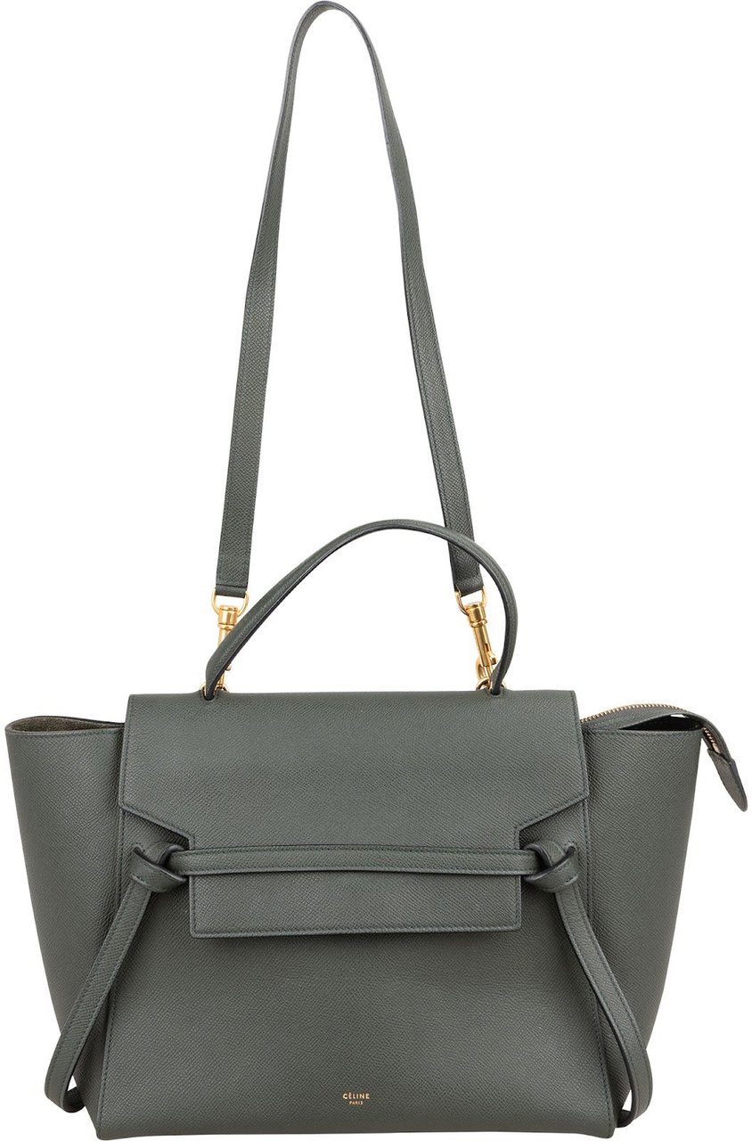 Celine Céline Dark Green Grained Leather Belt Handbag Donkergroen