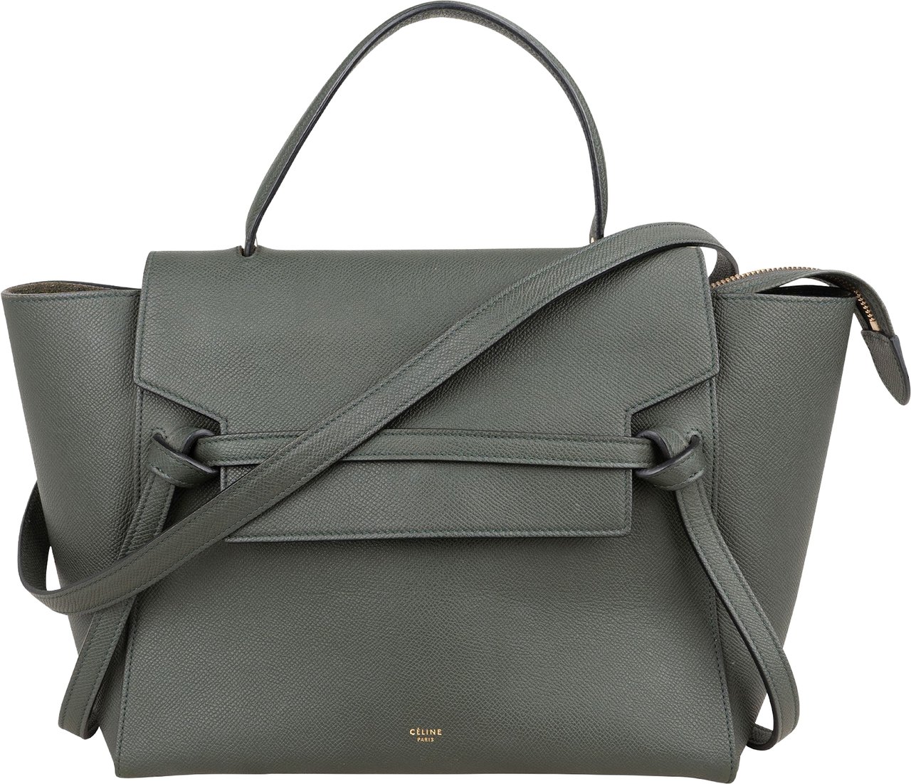 Celine Céline Dark Green Grained Leather Belt Handbag Donkergroen