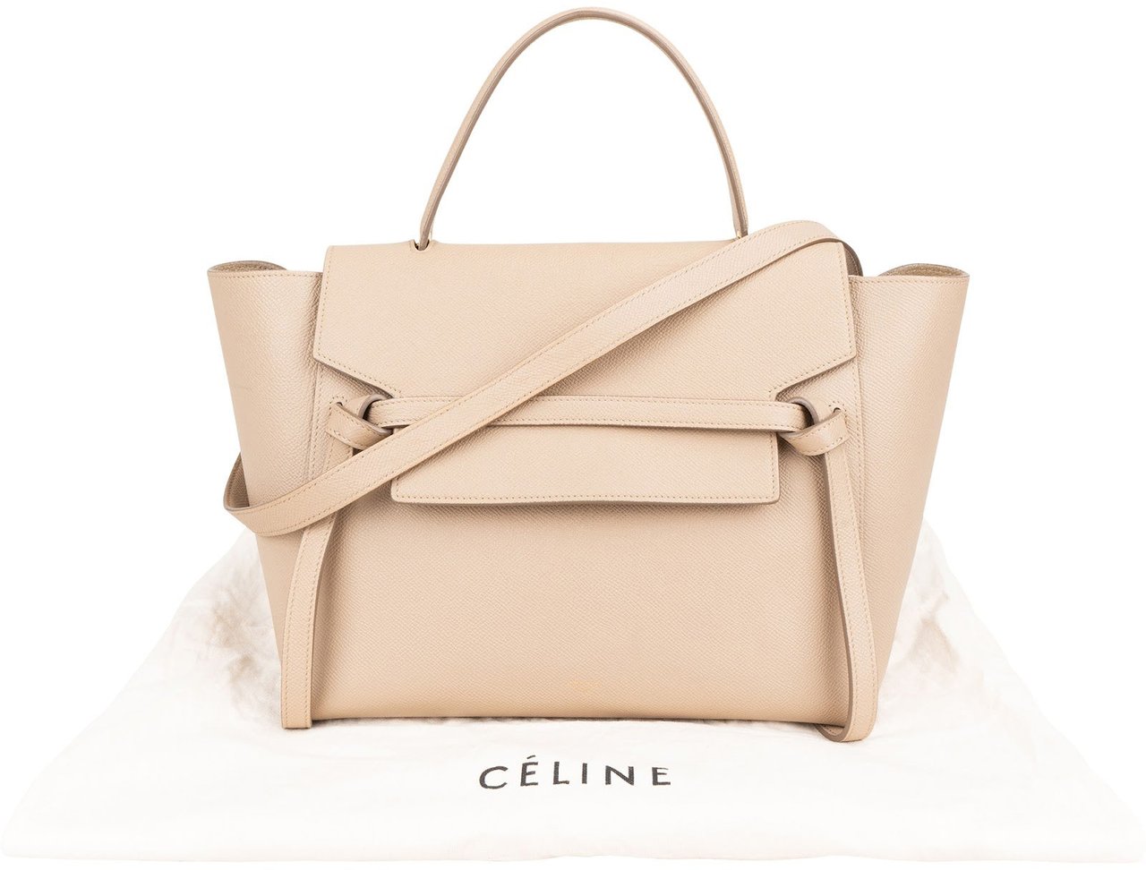 Celine Céline Beige Grained Leather Belt Handbag Beige