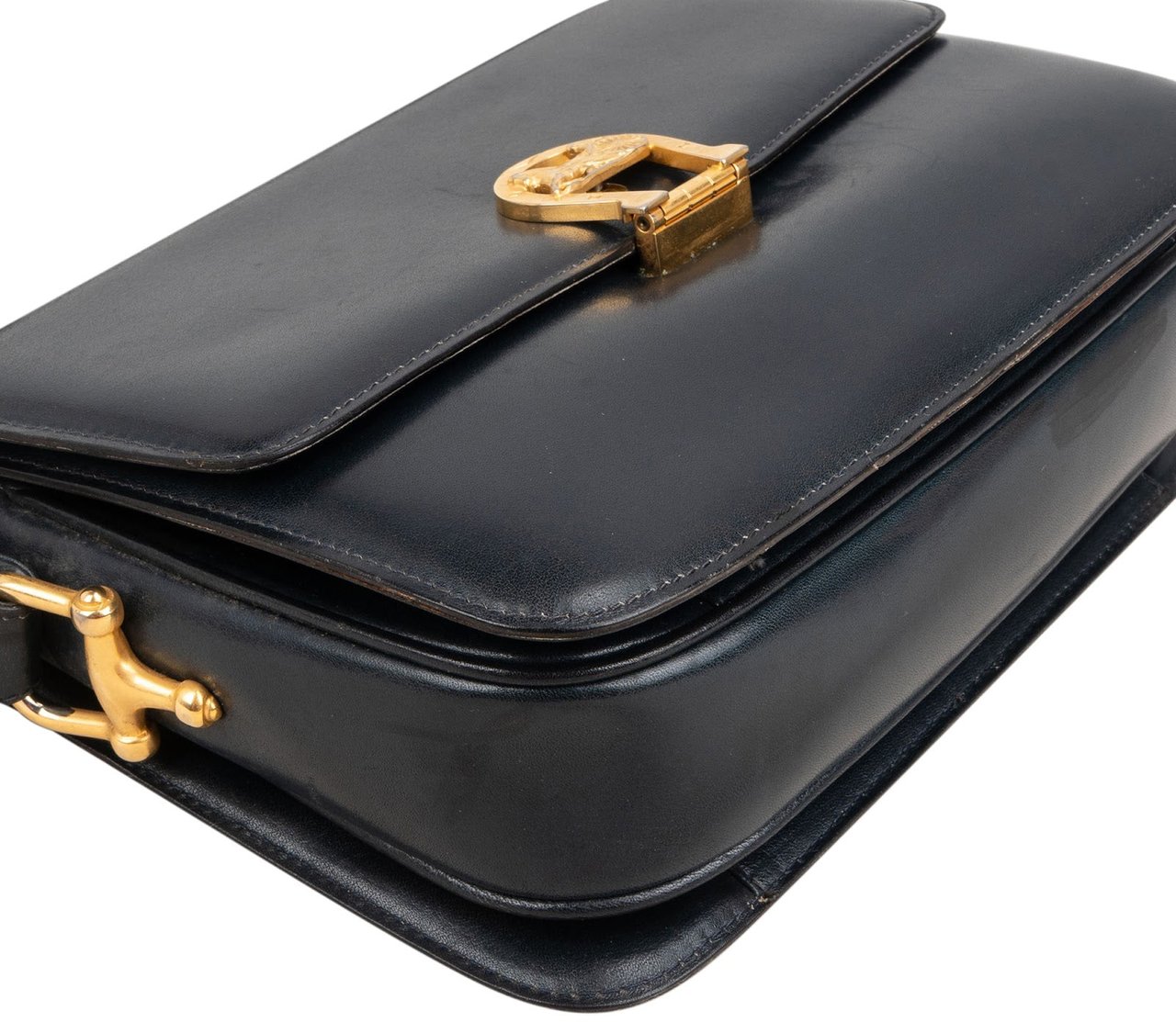 Celine Navy Boxcalf Leather Horse Carriage Triomphe Shoulder Bag Zwart