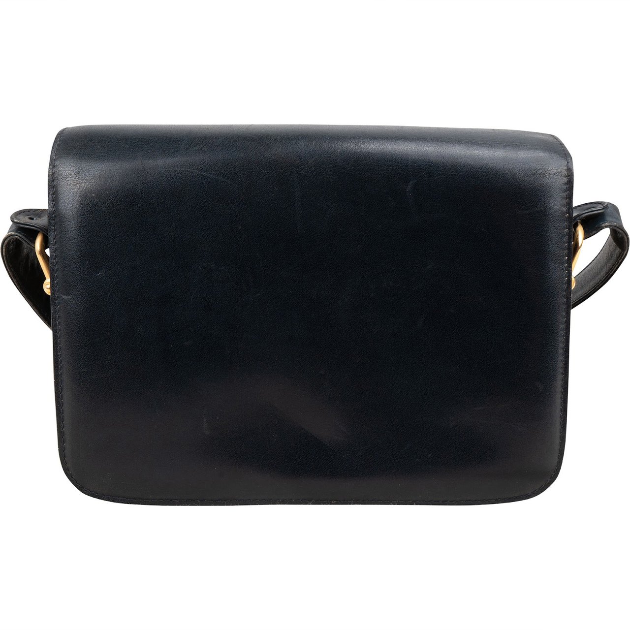 Celine Navy Boxcalf Leather Horse Carriage Triomphe Shoulder Bag Zwart