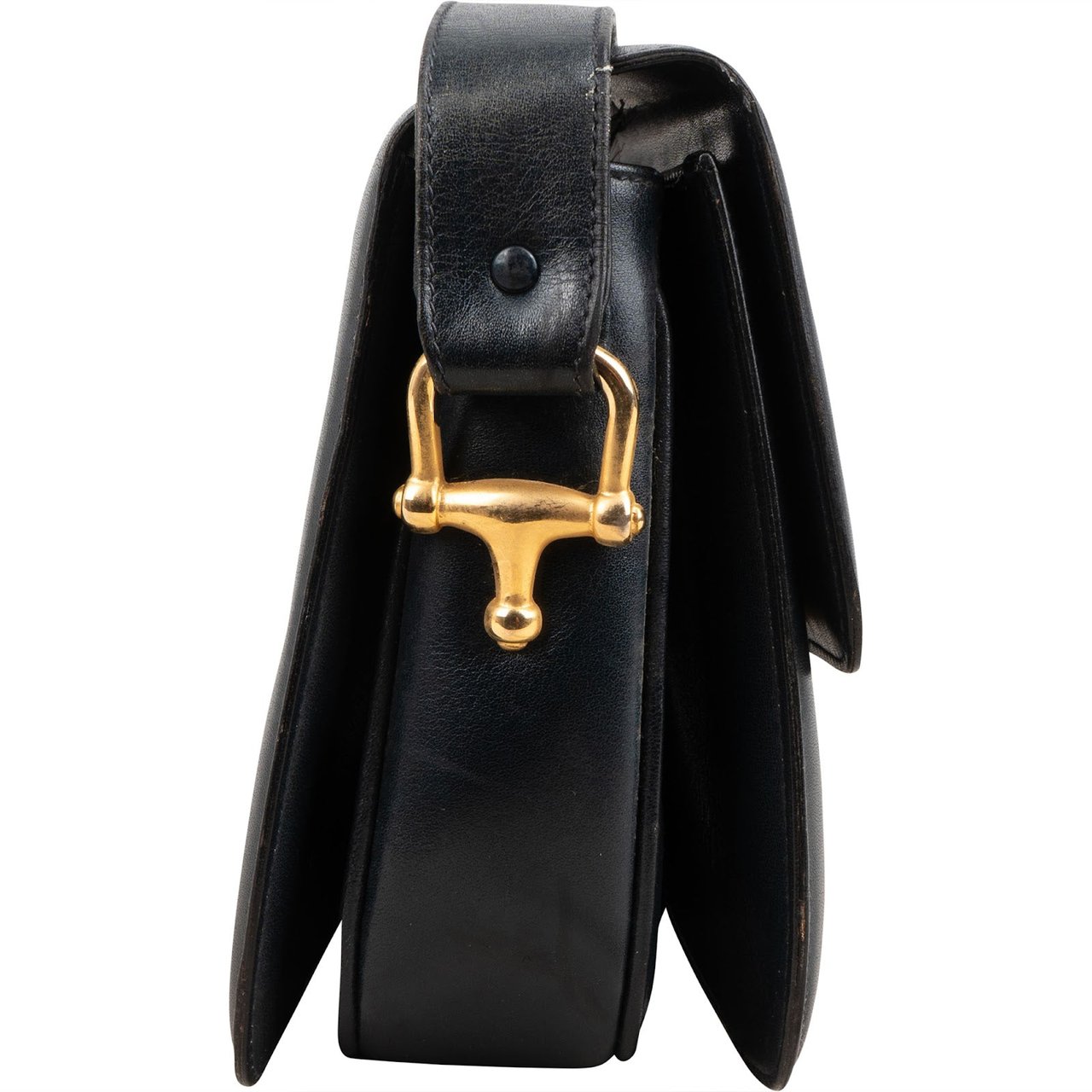 Celine Navy Boxcalf Leather Horse Carriage Triomphe Shoulder Bag Zwart
