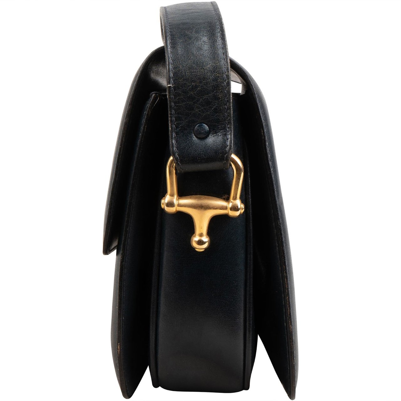 Celine Navy Boxcalf Leather Horse Carriage Triomphe Shoulder Bag Zwart