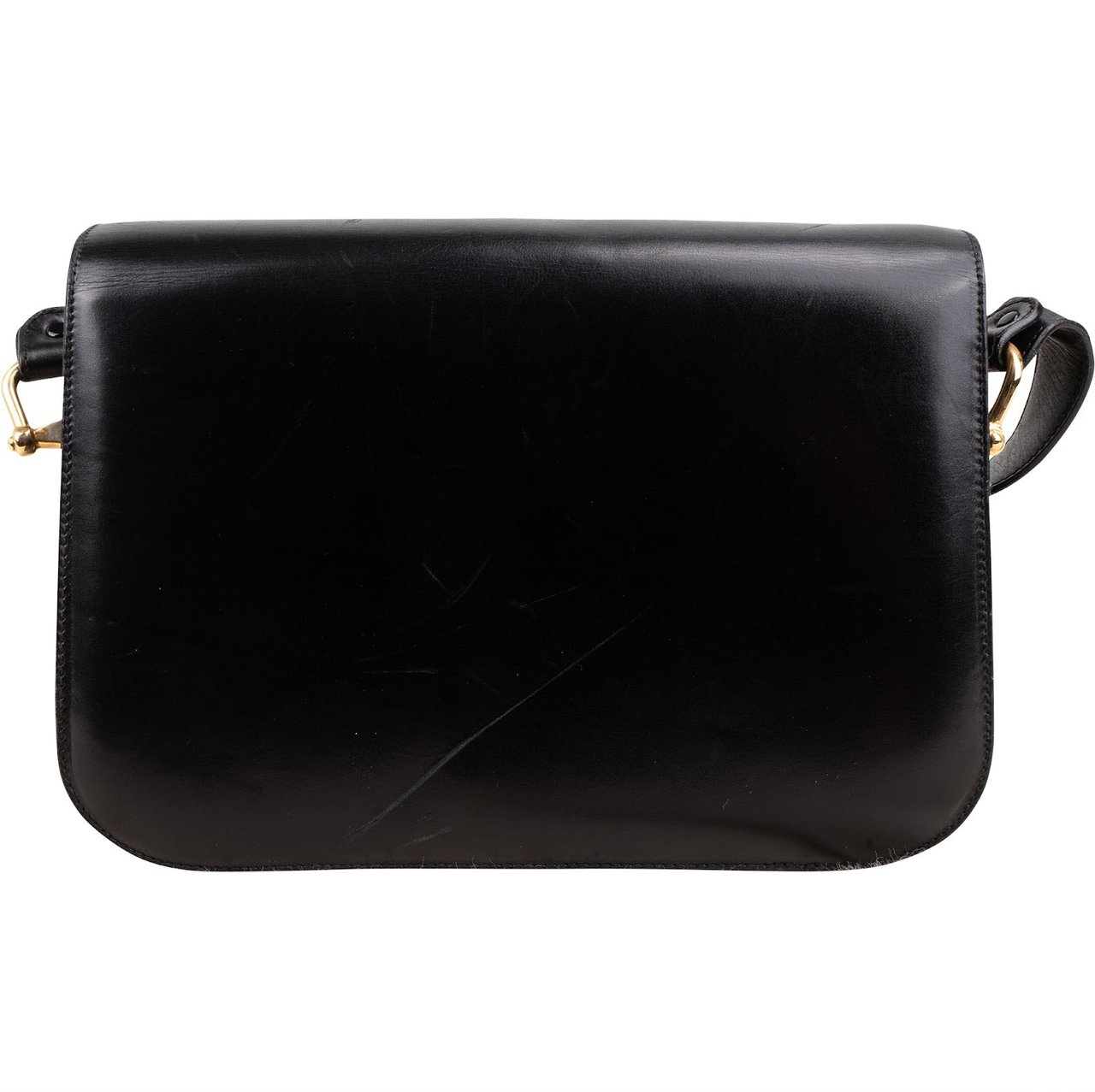 Celine Boxcalf Leather Horse Carriage Flap Triomphe Shoulder Bag Zwart