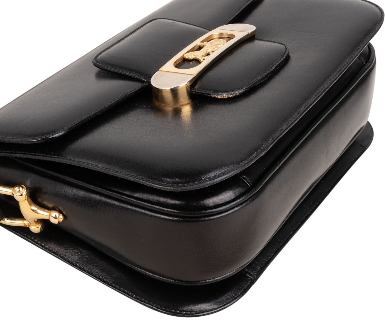 Celine Boxcalf Leather Horse Carriage Flap Triomphe Shoulder Bag Zwart