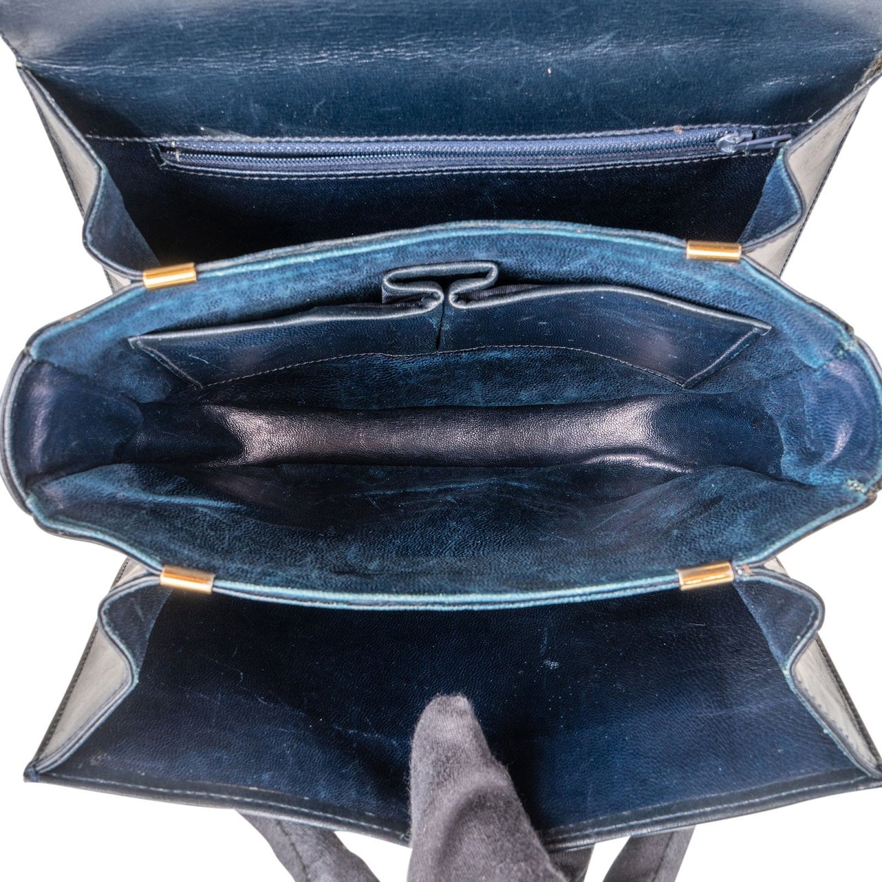 Celine Navy Boxcalf Leather Horse Carriage Triomphe Shoulder Bag Zwart