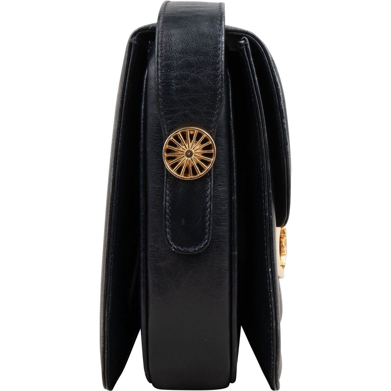 Celine Navy Boxcalf Leather Horse Carriage Triomphe Shoulder Bag Zwart
