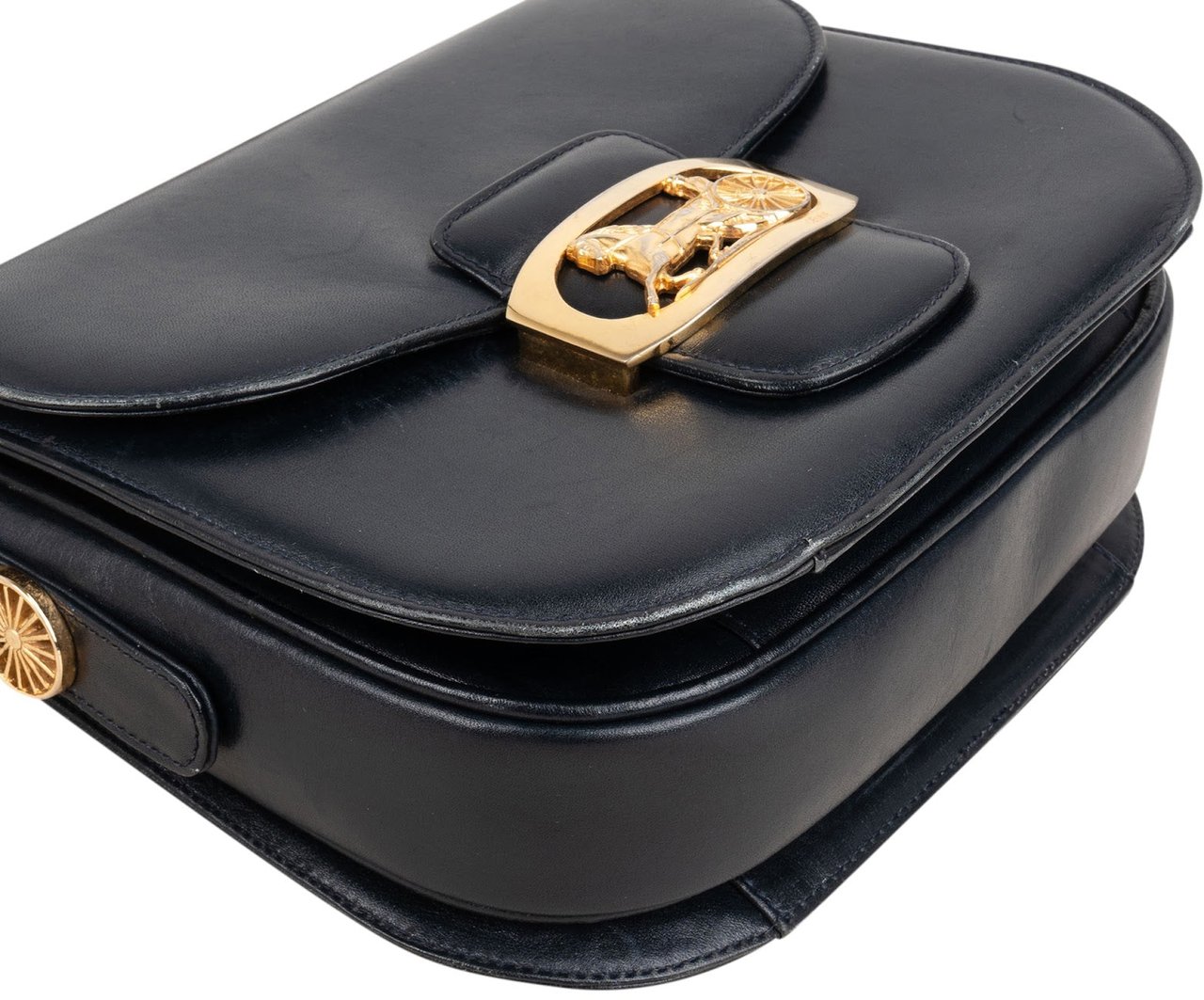 Celine Navy Boxcalf Leather Horse Carriage Triomphe Shoulder Bag Zwart