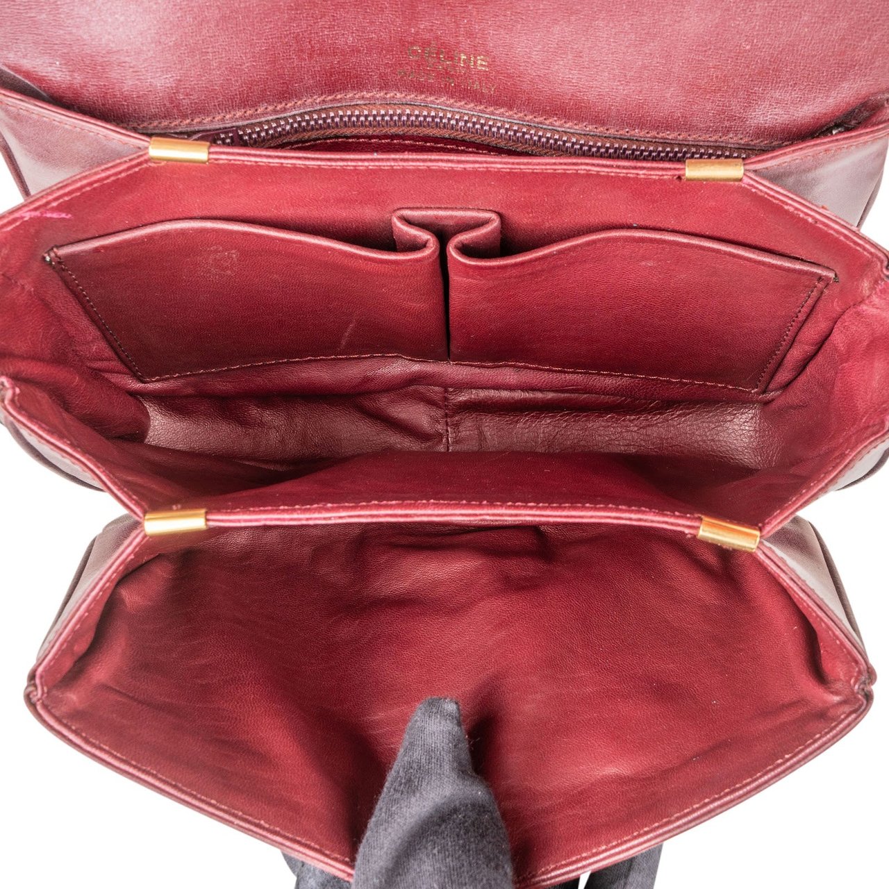 Celine Boxcalf Leather Horse Carriage Triomphe Shoulder Bag Maroon
