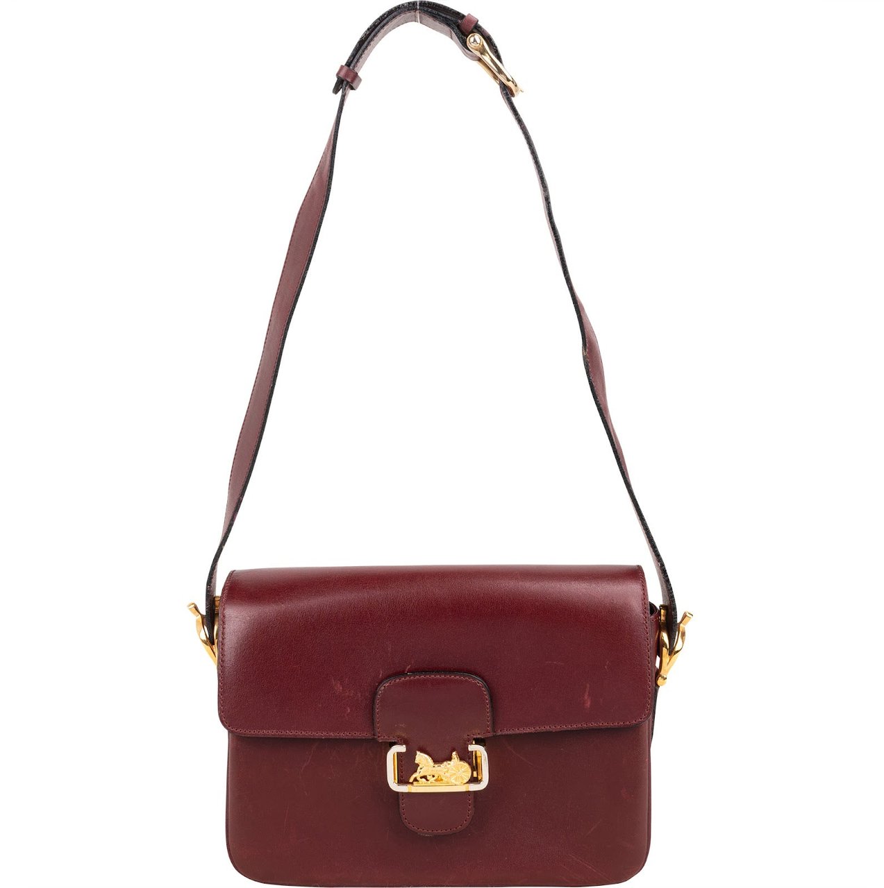 Celine Boxcalf Leather Horse Carriage Triomphe Shoulder Bag Maroon
