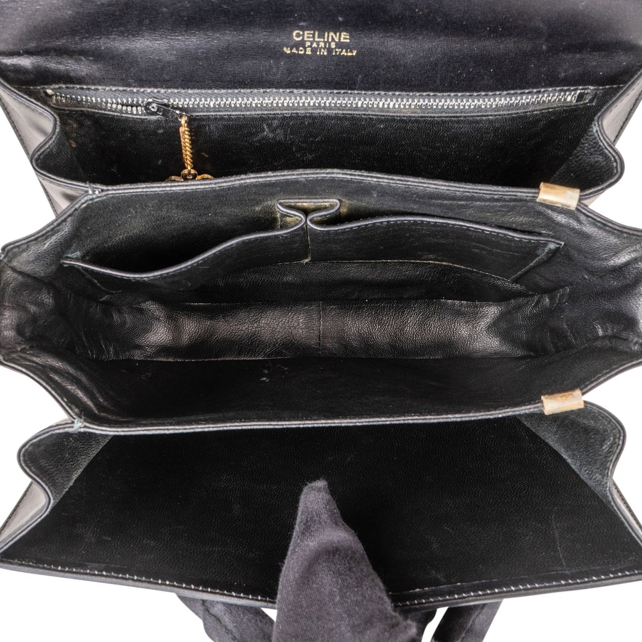 Celine Boxcalf Leather Horse Carriage Triomphe Shoulder Bag Zwart