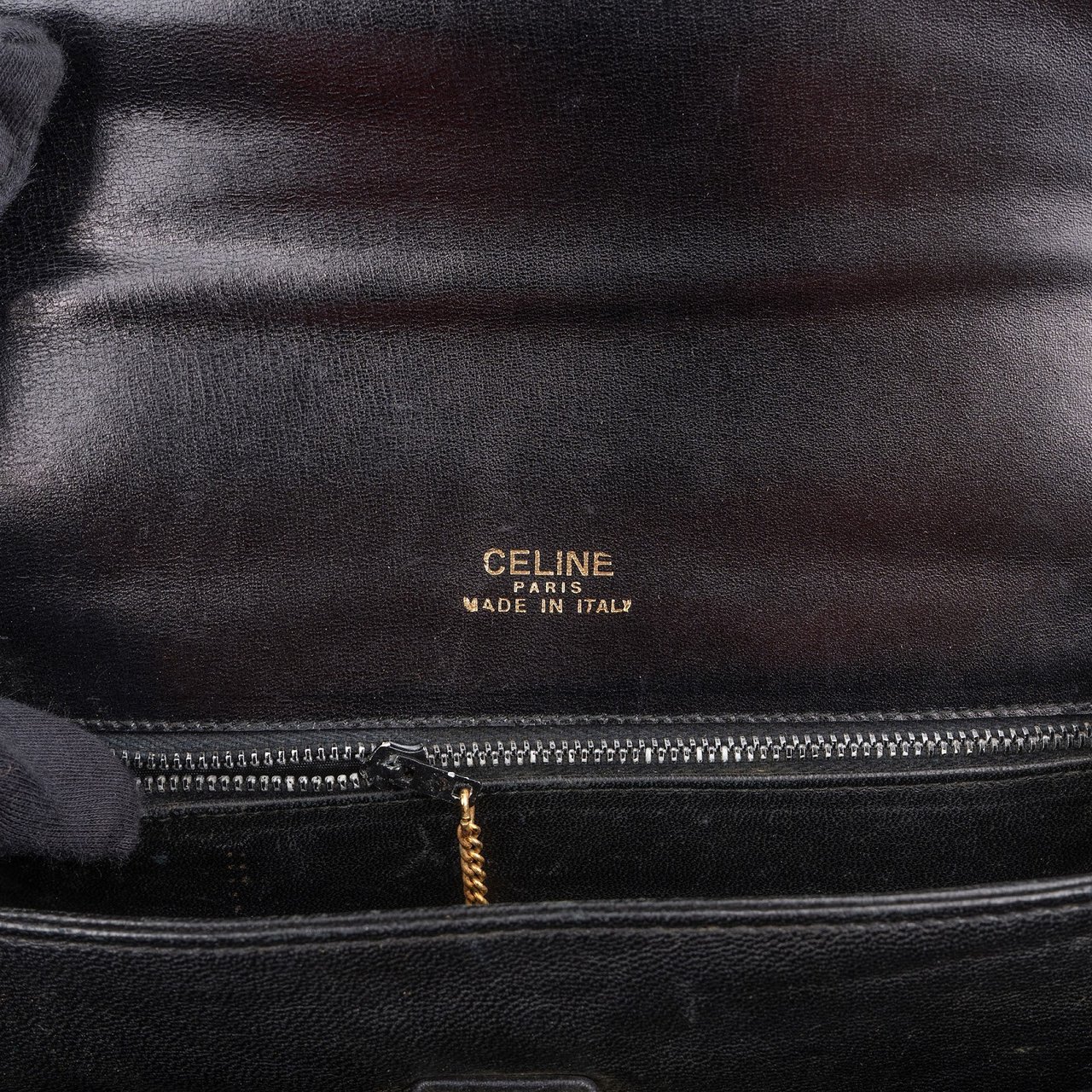 Celine Boxcalf Leather Horse Carriage Triomphe Shoulder Bag Zwart