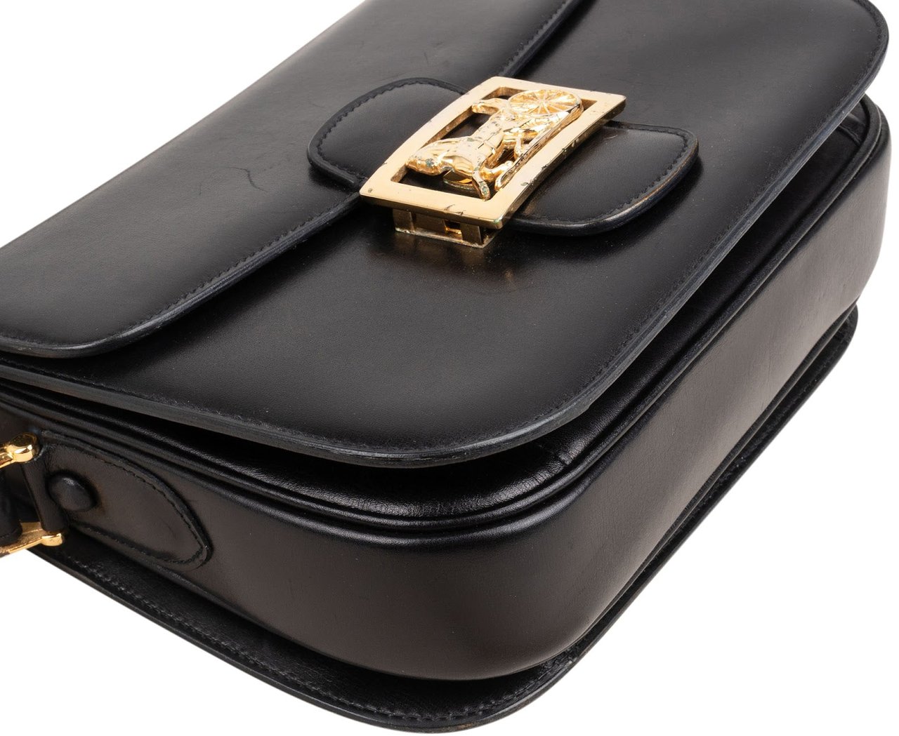 Celine Boxcalf Leather Horse Carriage Triomphe Shoulder Bag Zwart