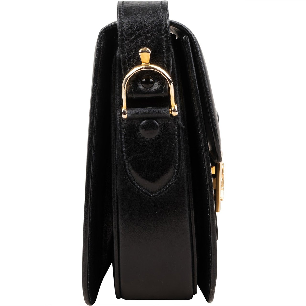 Celine Boxcalf Leather Horse Carriage Triomphe Shoulder Bag Zwart