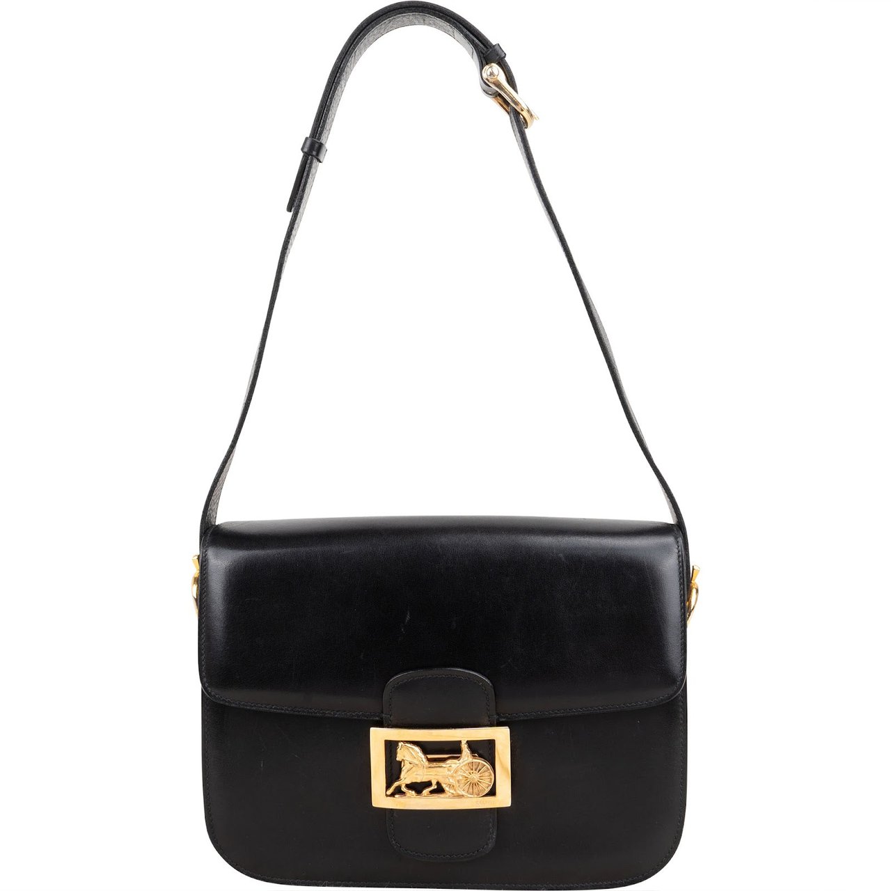 Celine Boxcalf Leather Horse Carriage Triomphe Shoulder Bag Zwart