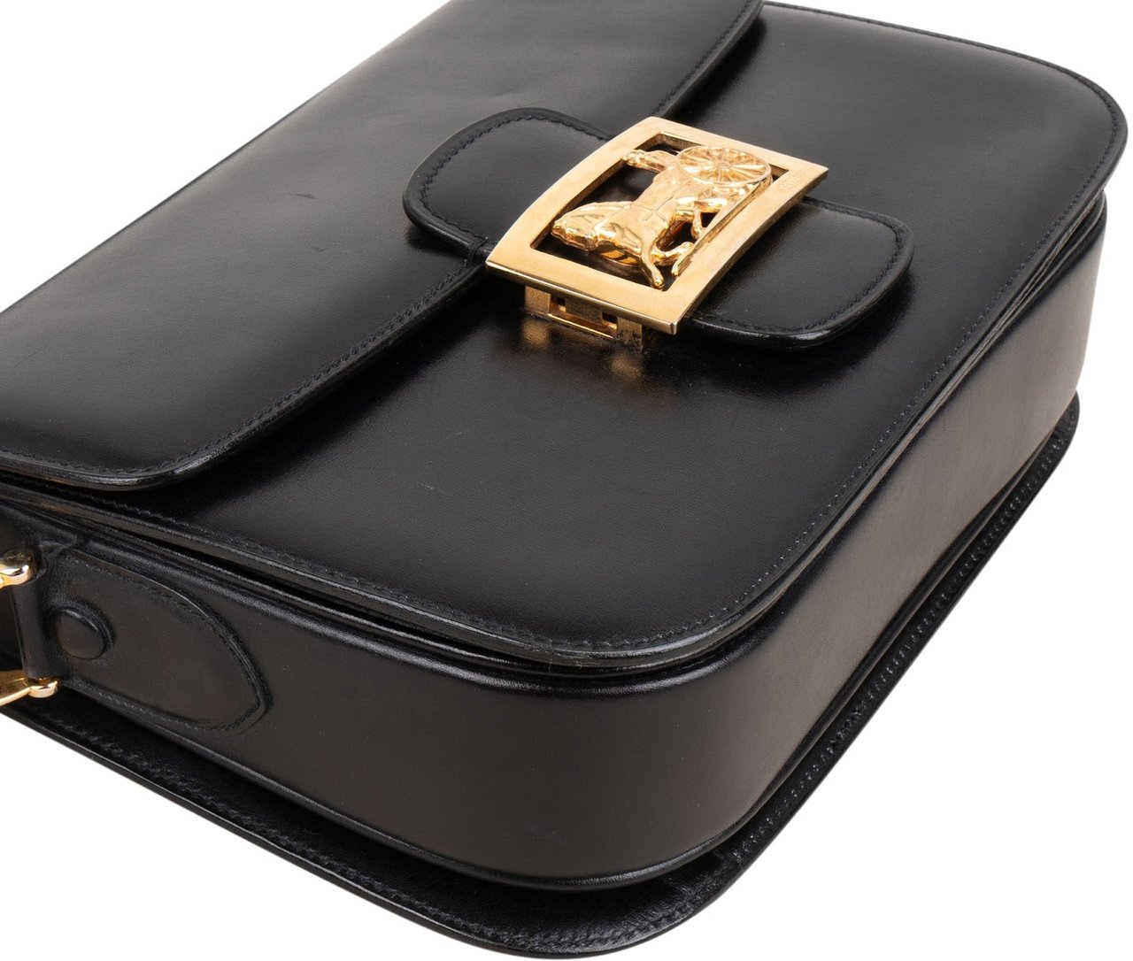 Celine Boxcalf Leather Horse Carriage Triomphe Shoulder Bag Zwart