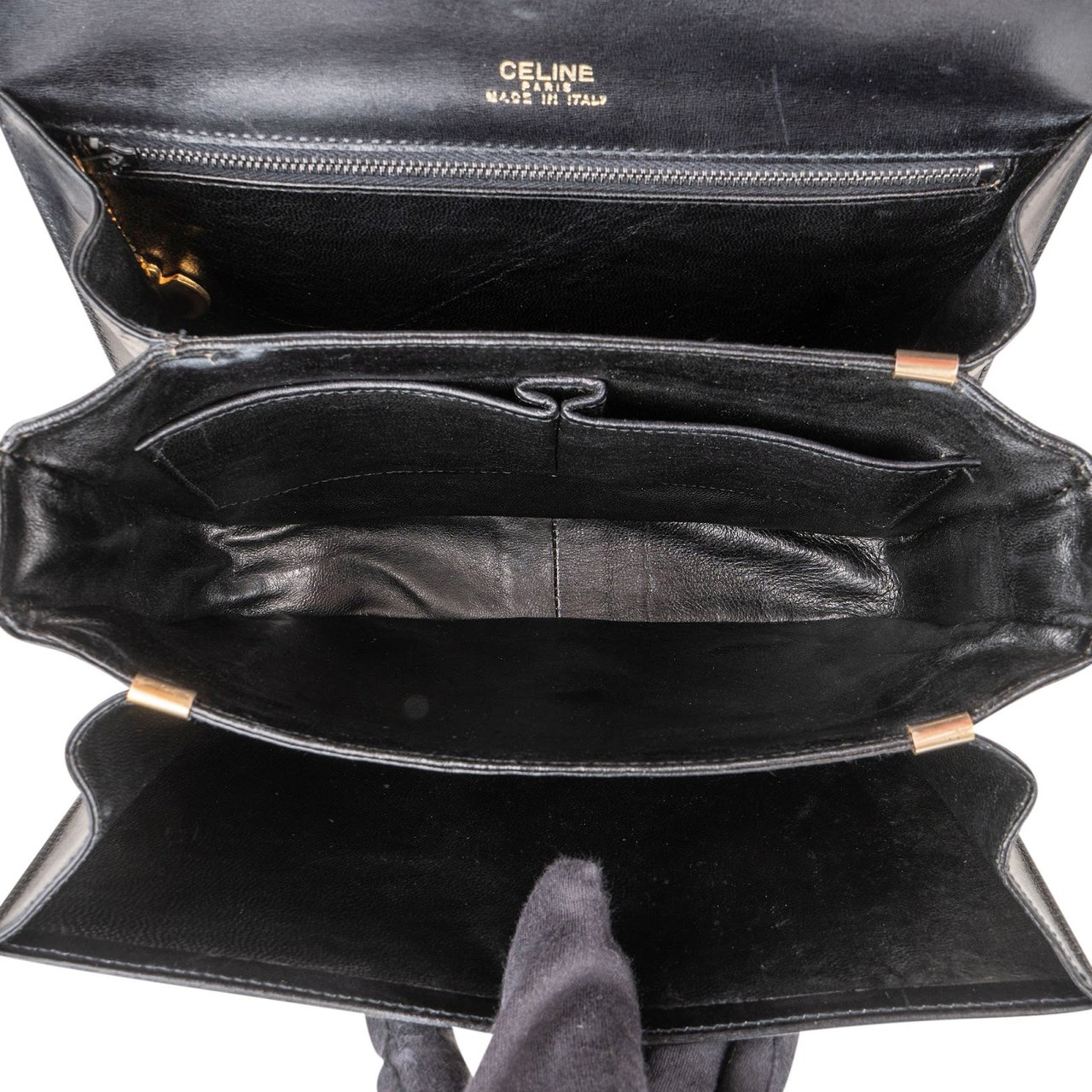 Celine Boxcalf Leather Horse Carriage Triomphe Shoulder Bag Zwart