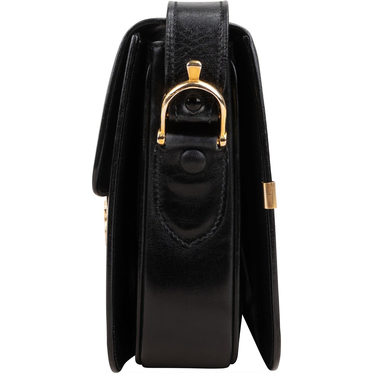 Celine Boxcalf Leather Horse Carriage Triomphe Shoulder Bag Zwart