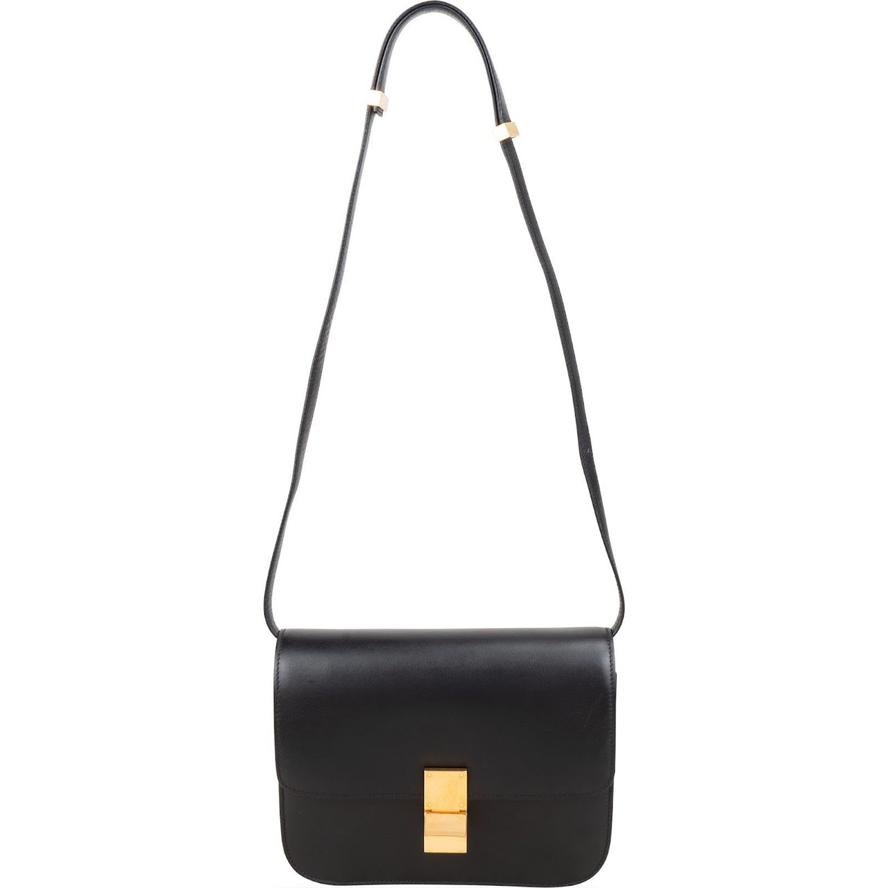 Celine Boxcalf Leather Seesaw Lock Triomphe Classic Box Crossbody Bag Zwart