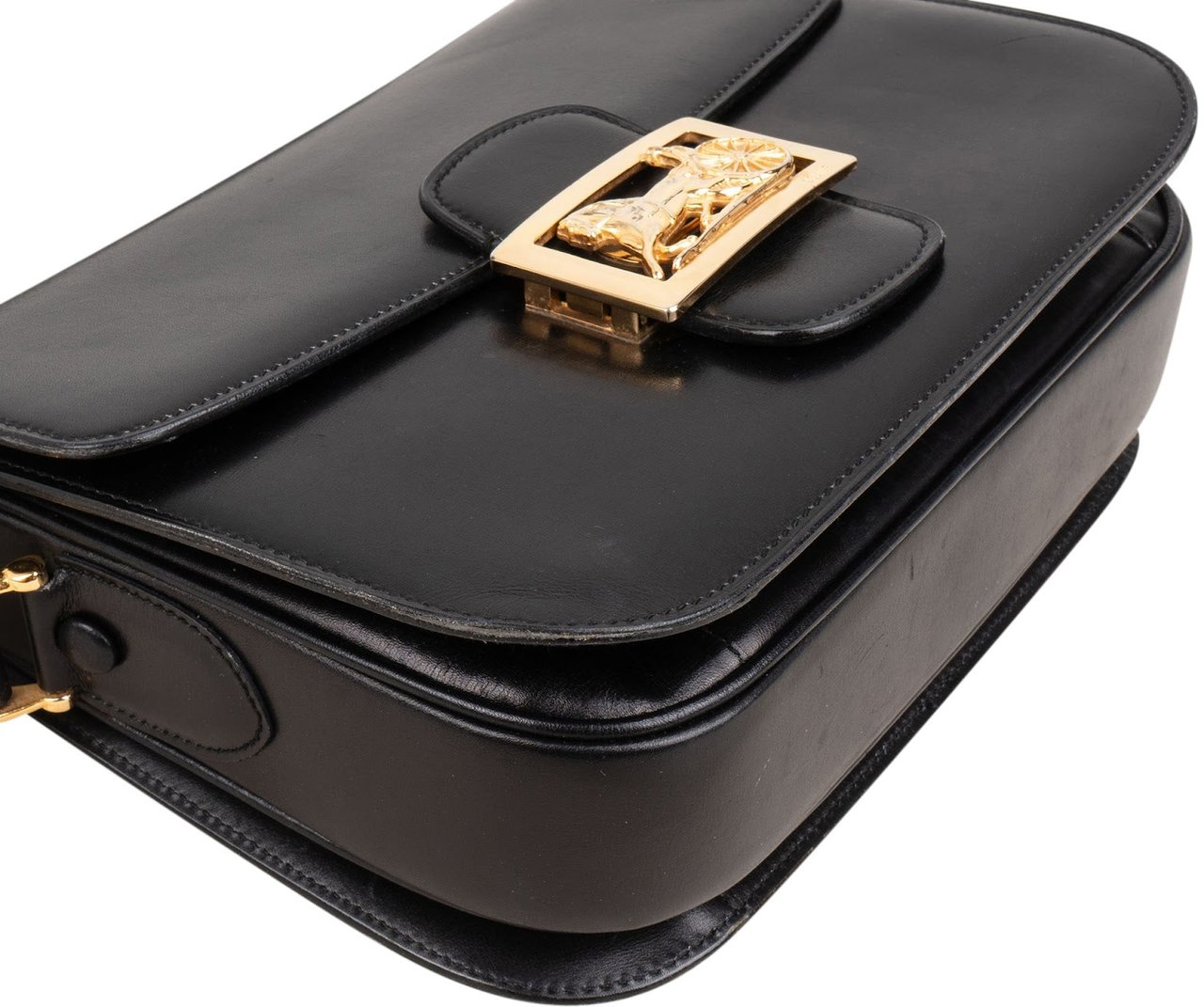 Celine Boxcalf Leather Horse Carriage Triomphe Shoulder Bag Zwart