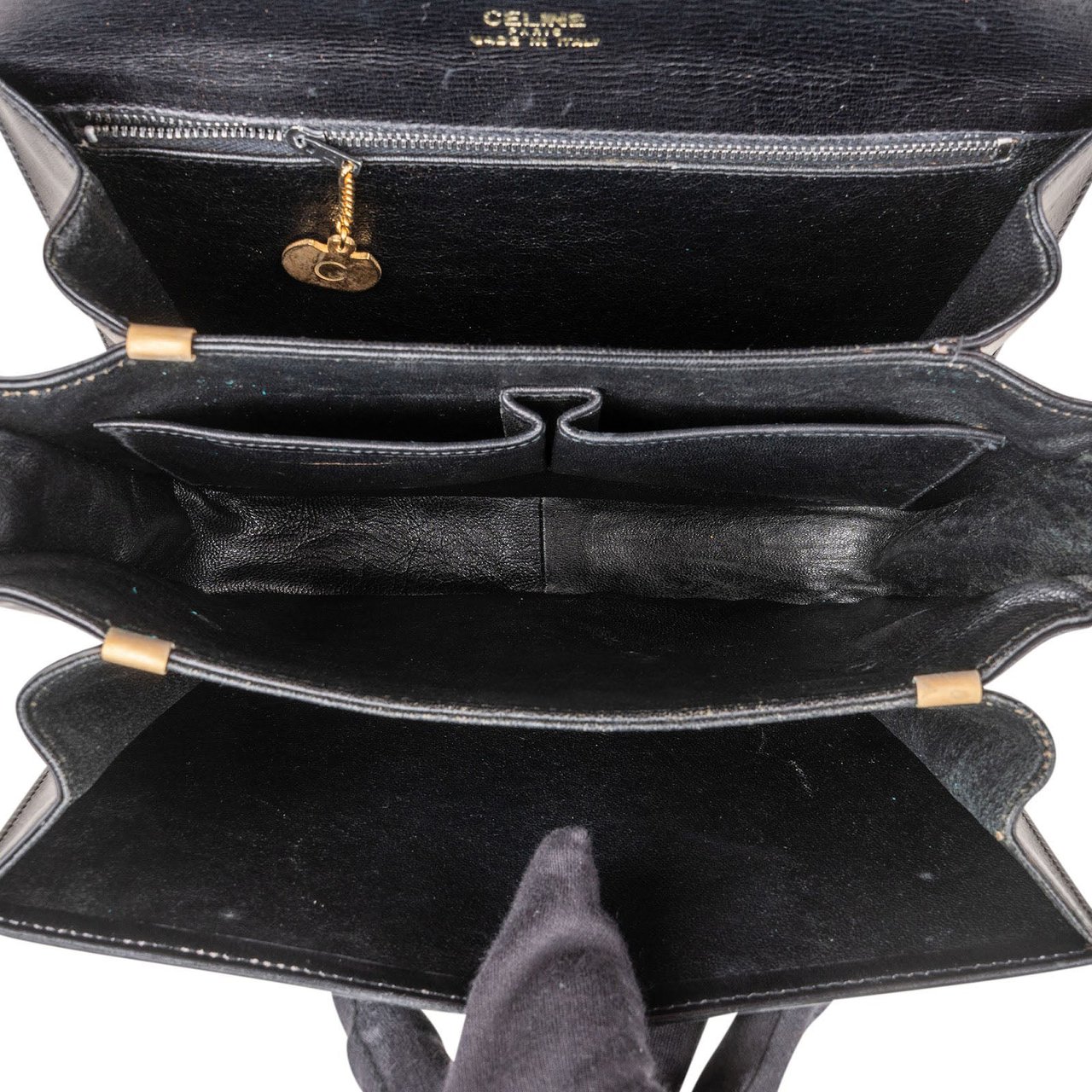 Celine Boxcalf Leather Horse Carriage Triomphe Shoulder Bag Zwart