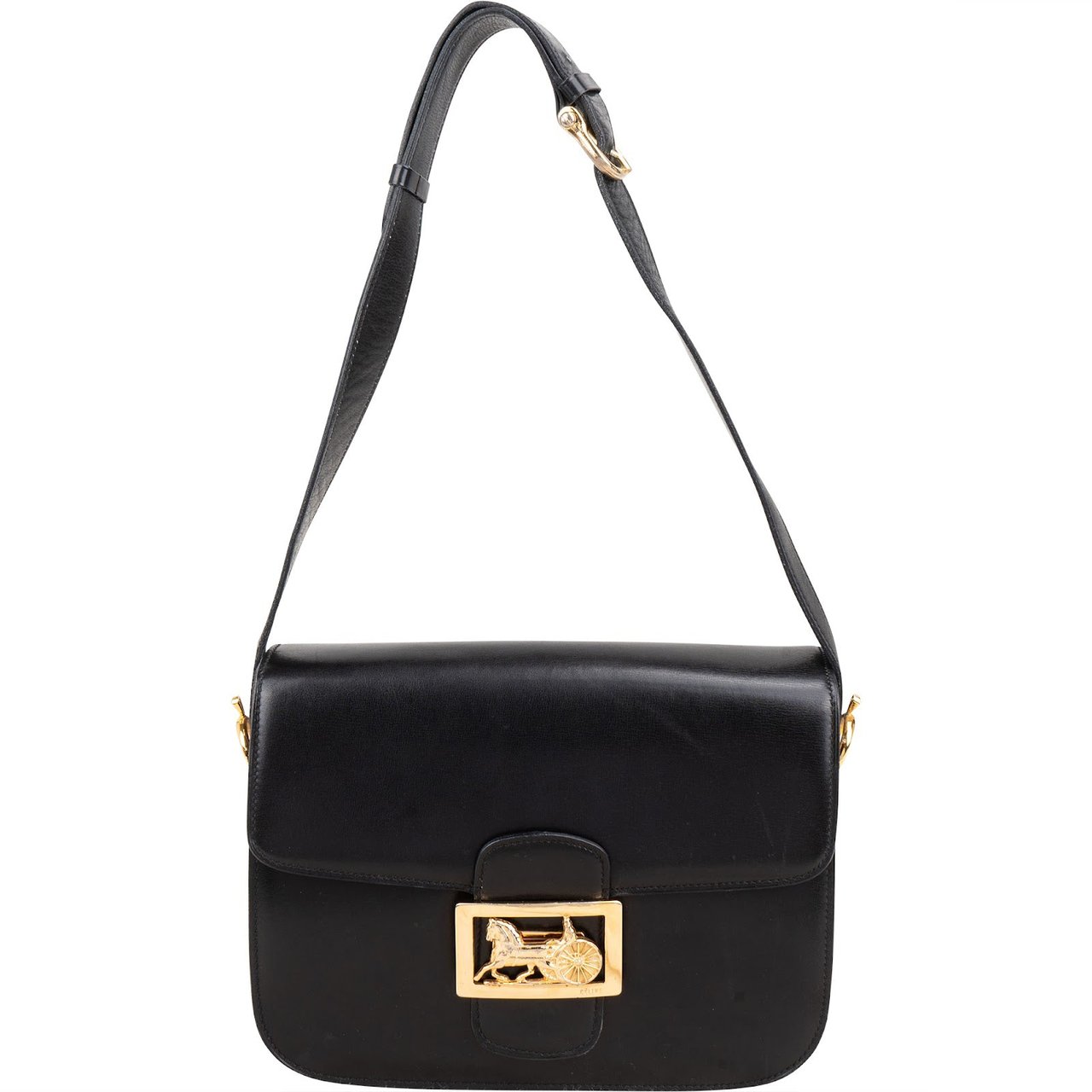 Celine Boxcalf Leather Horse Carriage Triomphe Shoulder Bag Zwart