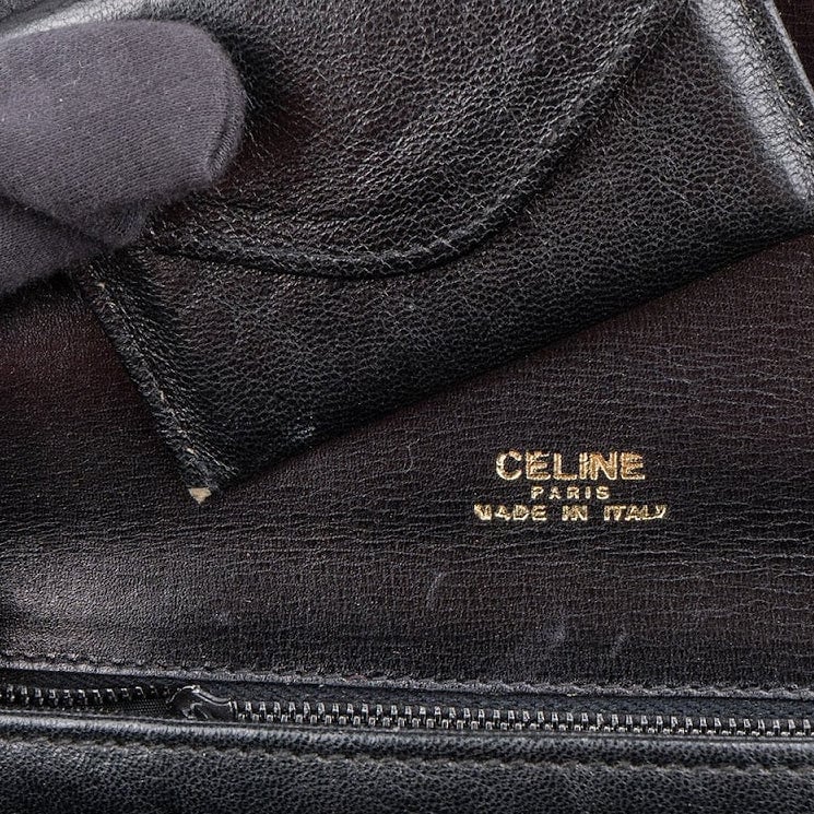 Celine Boxcalf Leather Horse Carriage Triomphe Shoulder Bag Zwart