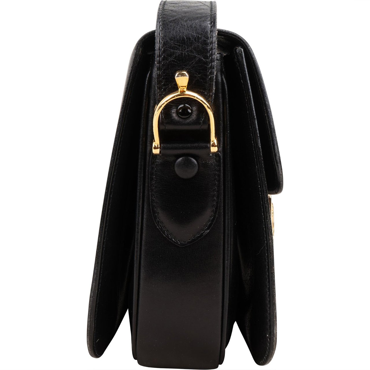 Celine Boxcalf Leather Horse Carriage Triomphe Shoulder Bag Zwart