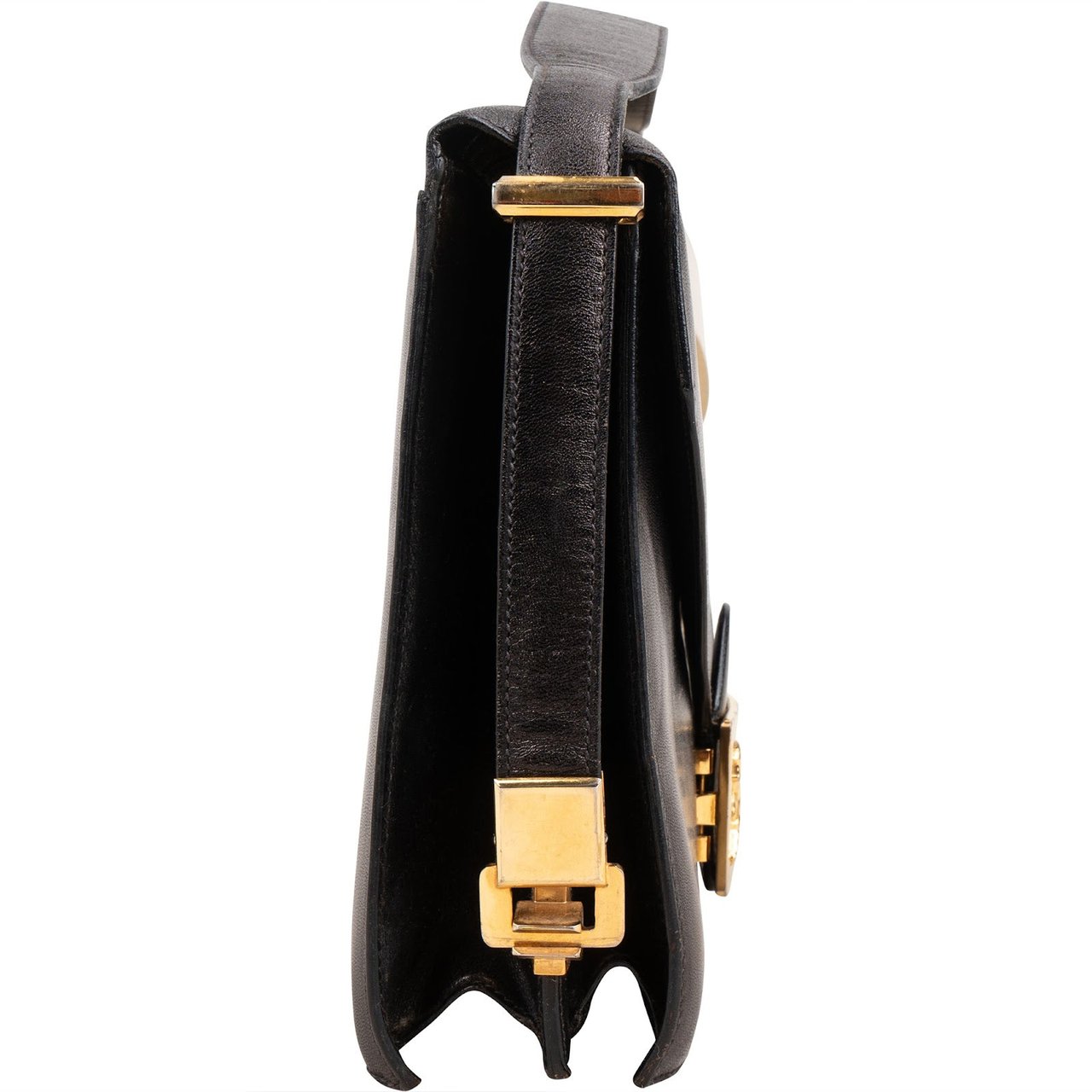 Celine Boxcalf Leather Horse Carriage Triomphe Shoulder Bag Zwart