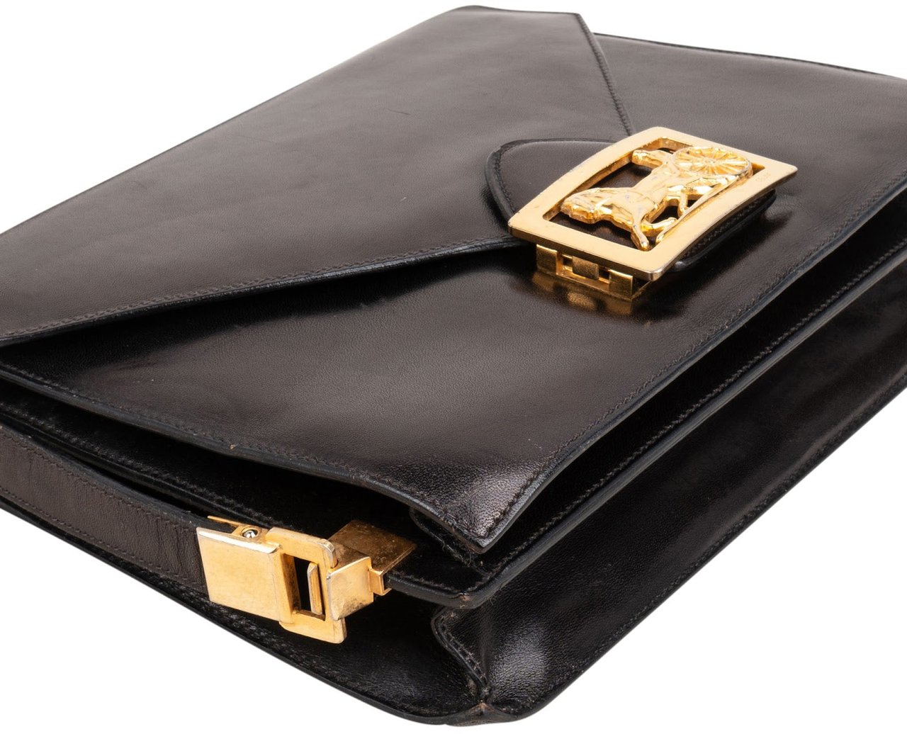 Celine Boxcalf Leather Horse Carriage Triomphe Shoulder Bag Zwart