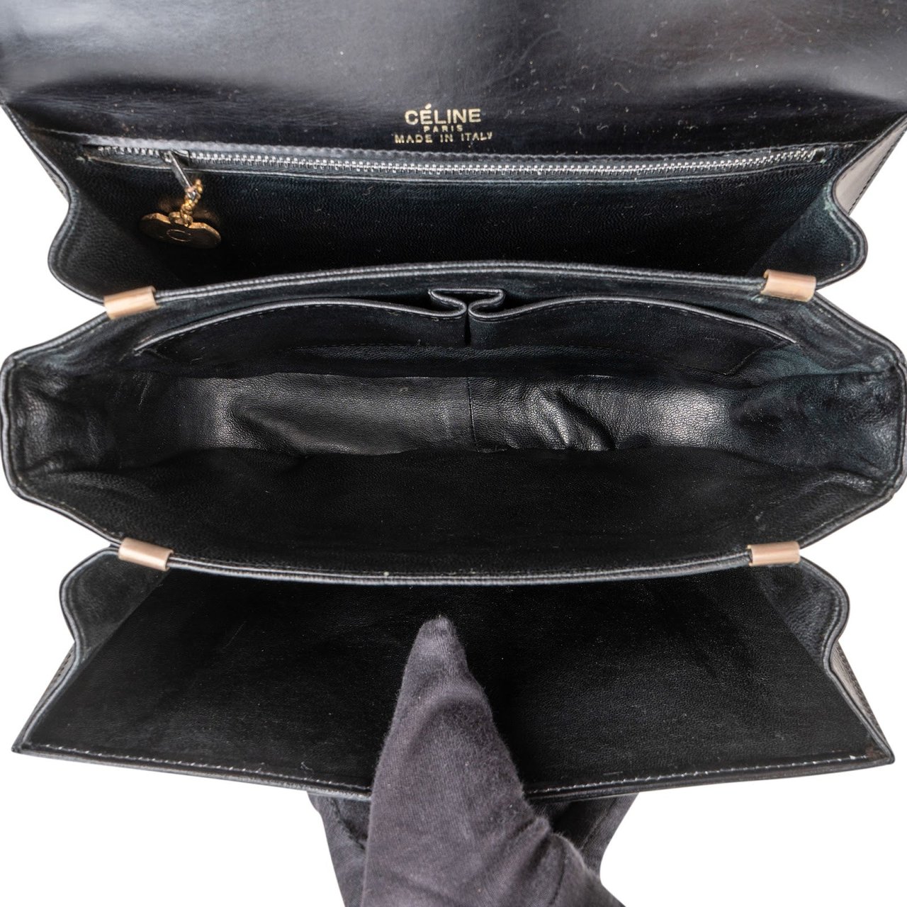 Celine Boxcalf Leather Horse Carriage Triomphe Shoulder Bag Zwart