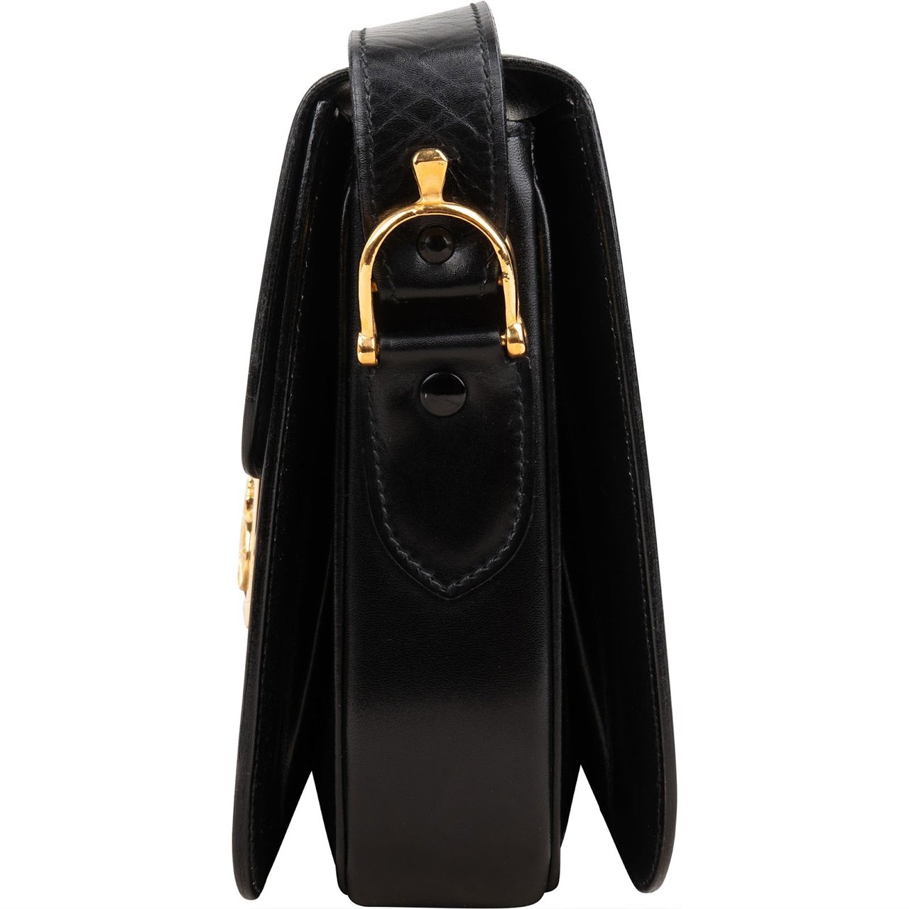 Celine Boxcalf Leather Horse Carriage Triomphe Shoulder Bag Zwart