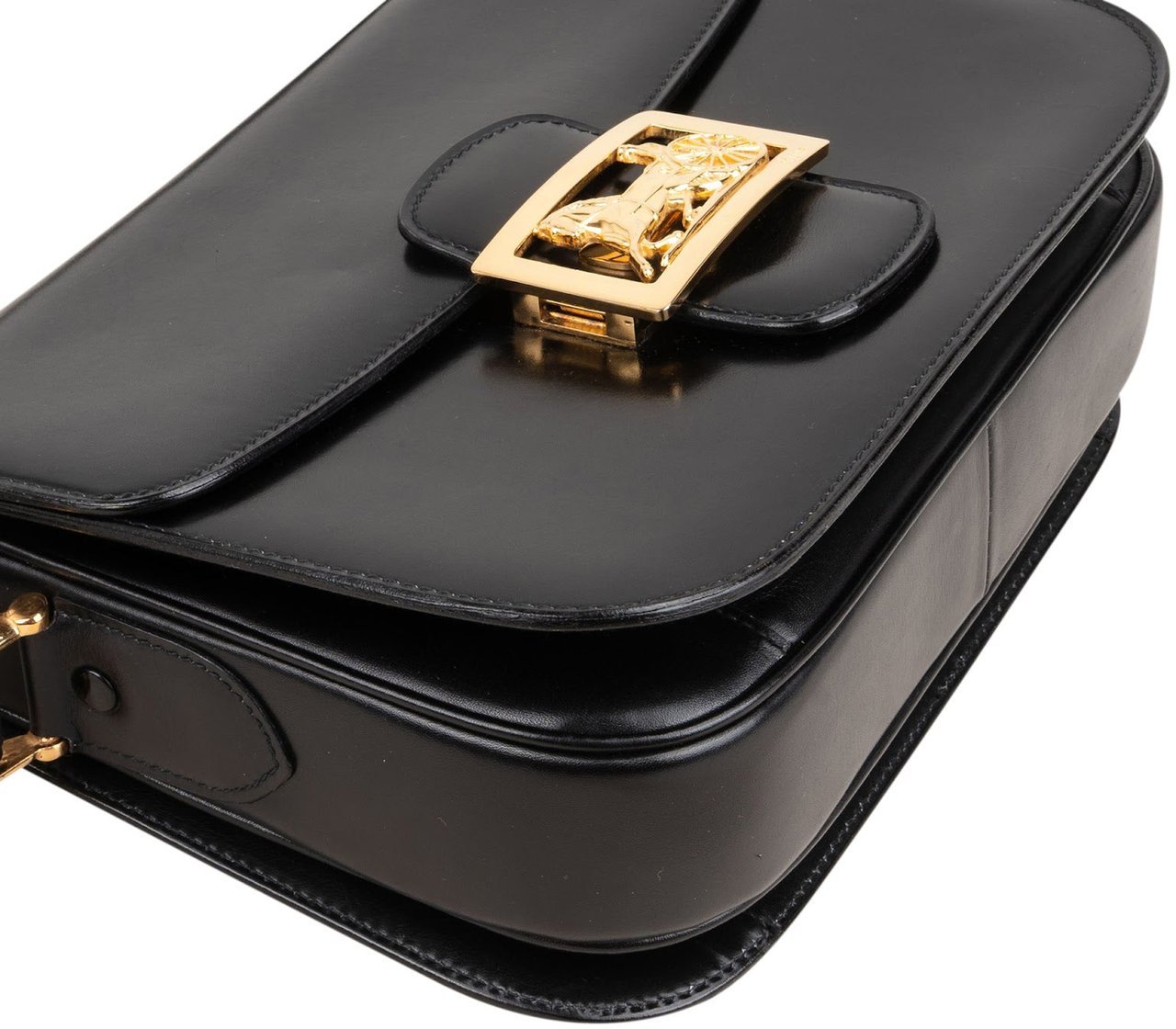 Celine Boxcalf Leather Horse Carriage Triomphe Shoulder Bag Zwart