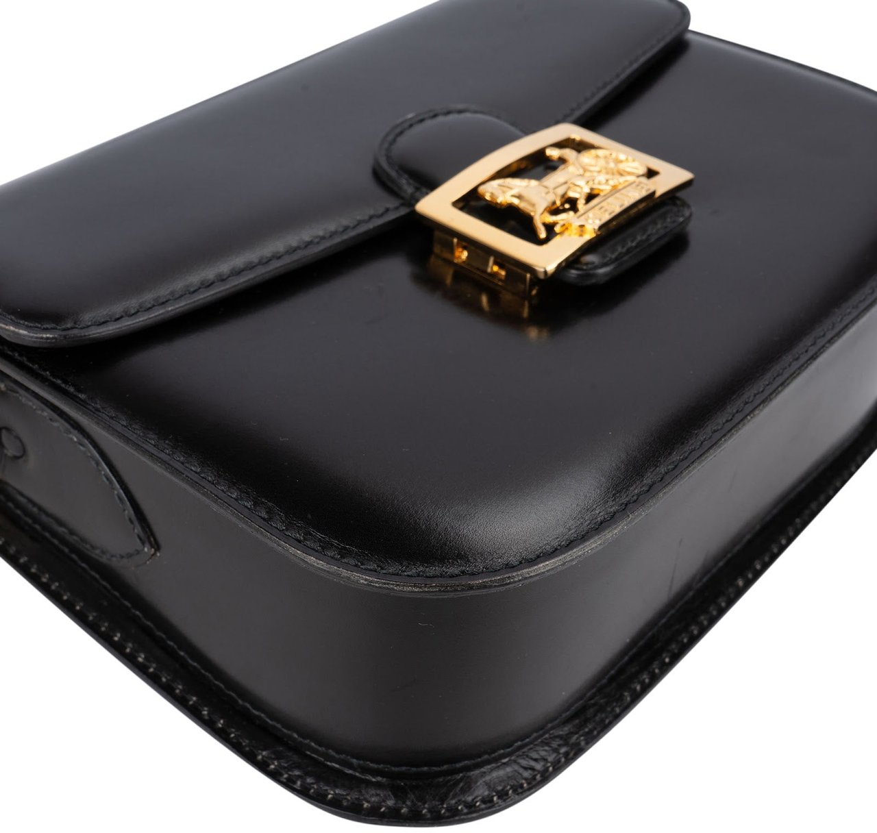 Celine Boxcalf Leather Horse Carriage Triomphe Crossbody Bag Zwart