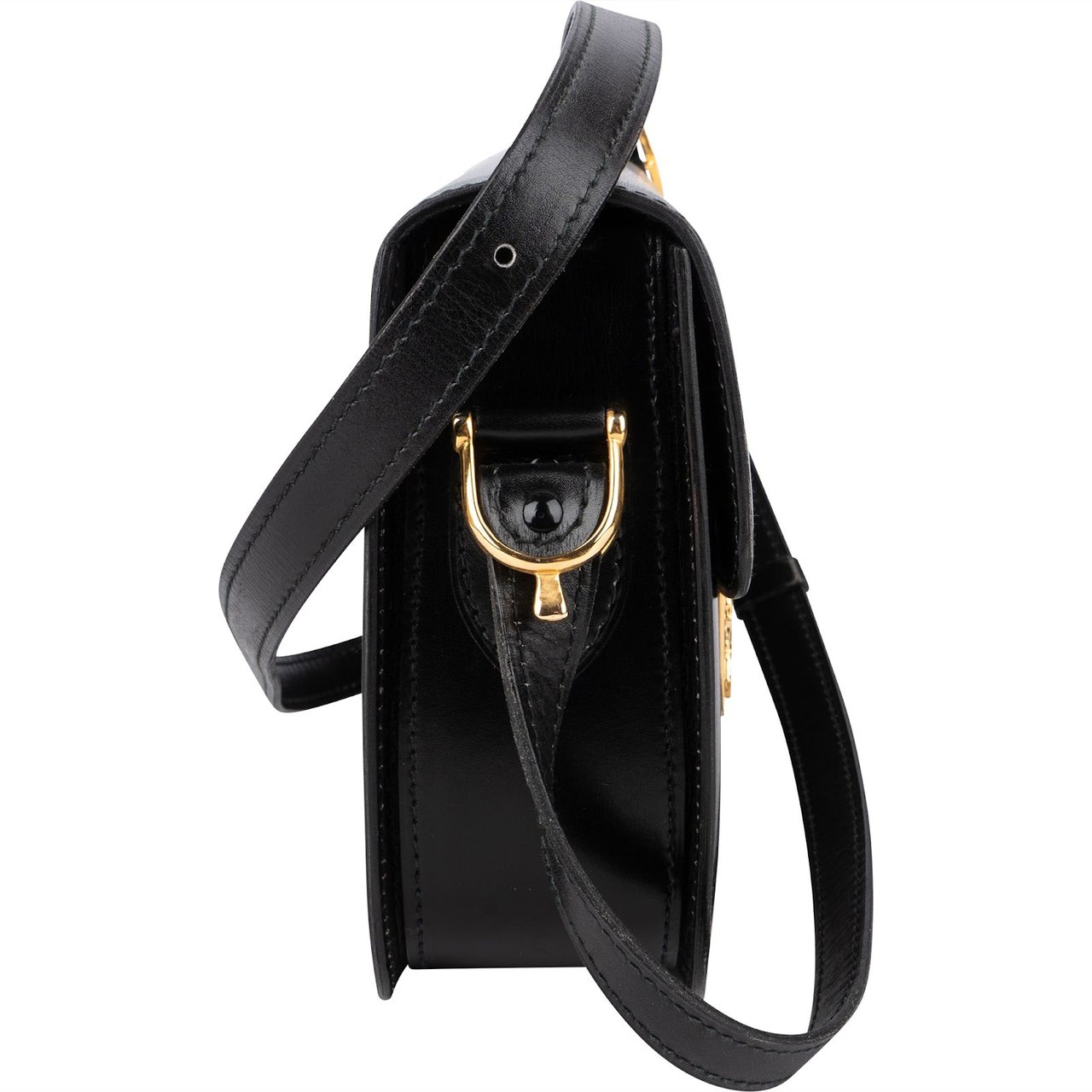 Celine Boxcalf Leather Horse Carriage Triomphe Crossbody Bag Zwart