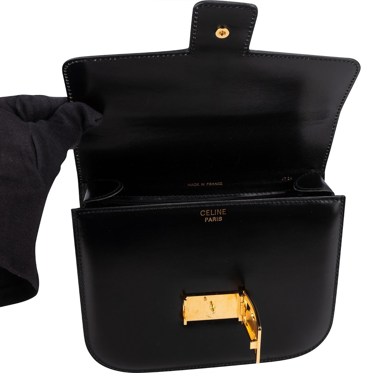 Celine Boxcalf Leather Horse Carriage Triomphe Crossbody Bag Zwart