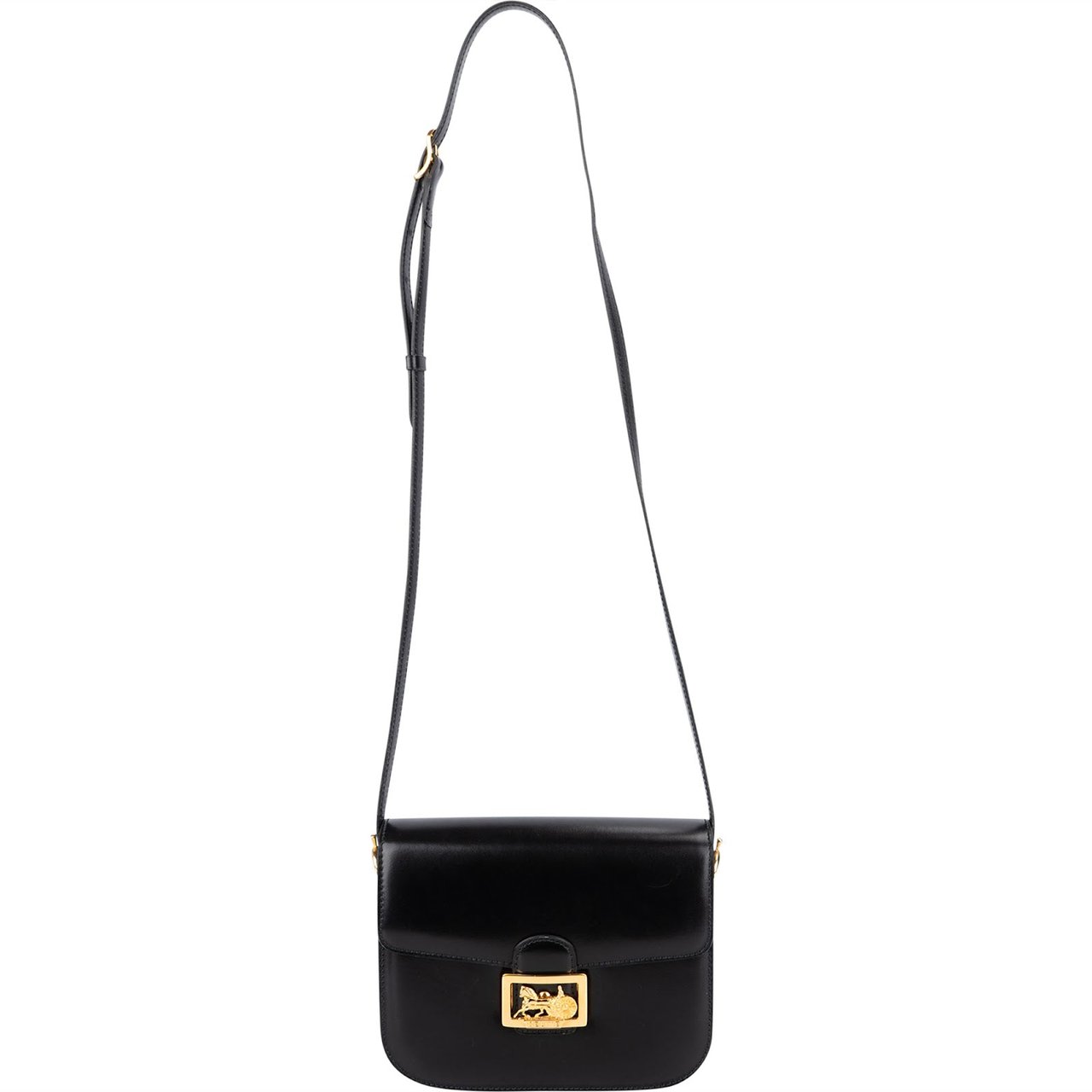 Celine Boxcalf Leather Horse Carriage Triomphe Crossbody Bag Zwart