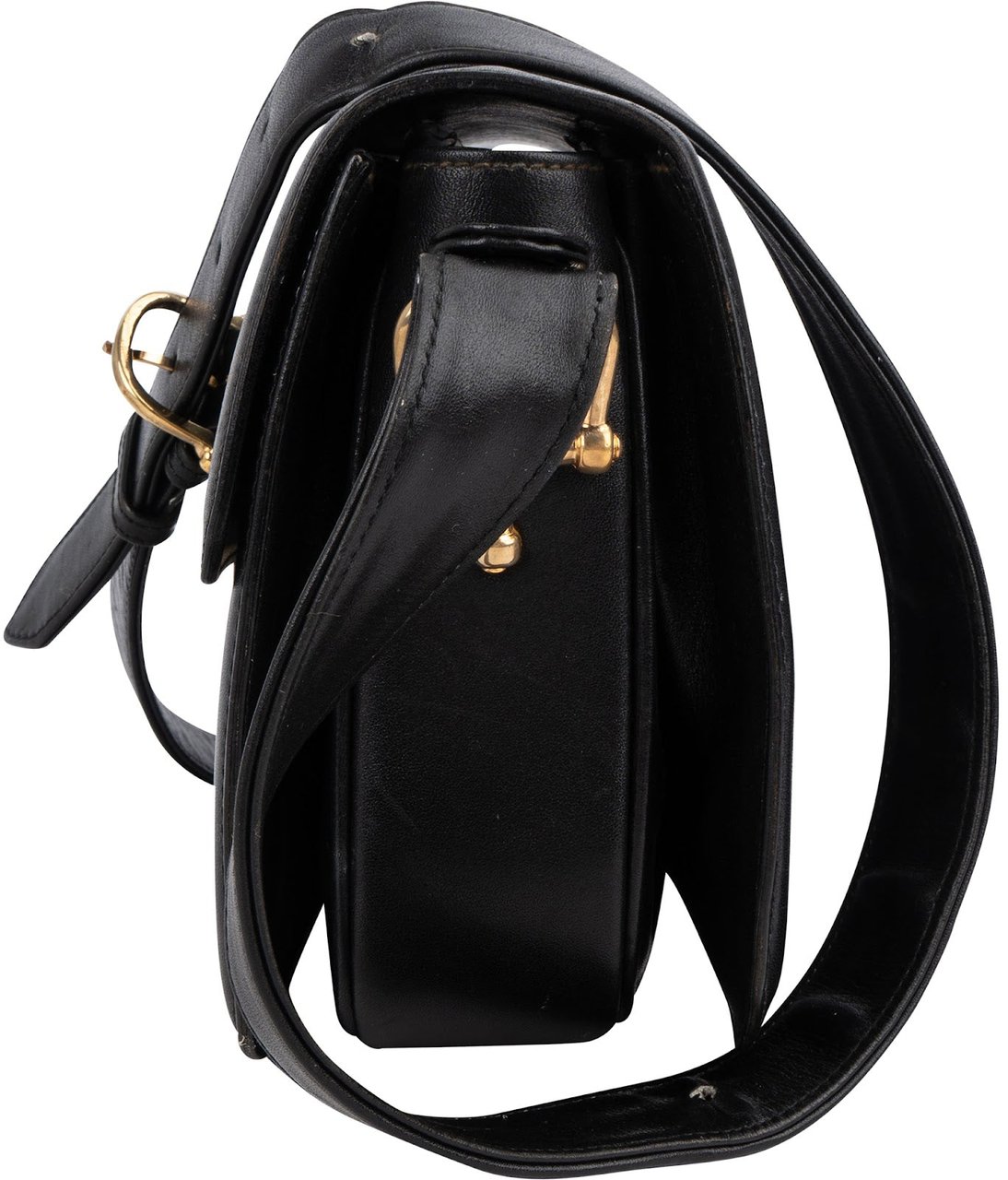 Celine Céline Back Boxcalf Horse Carriage Triomphe Shoulder Bag Zwart