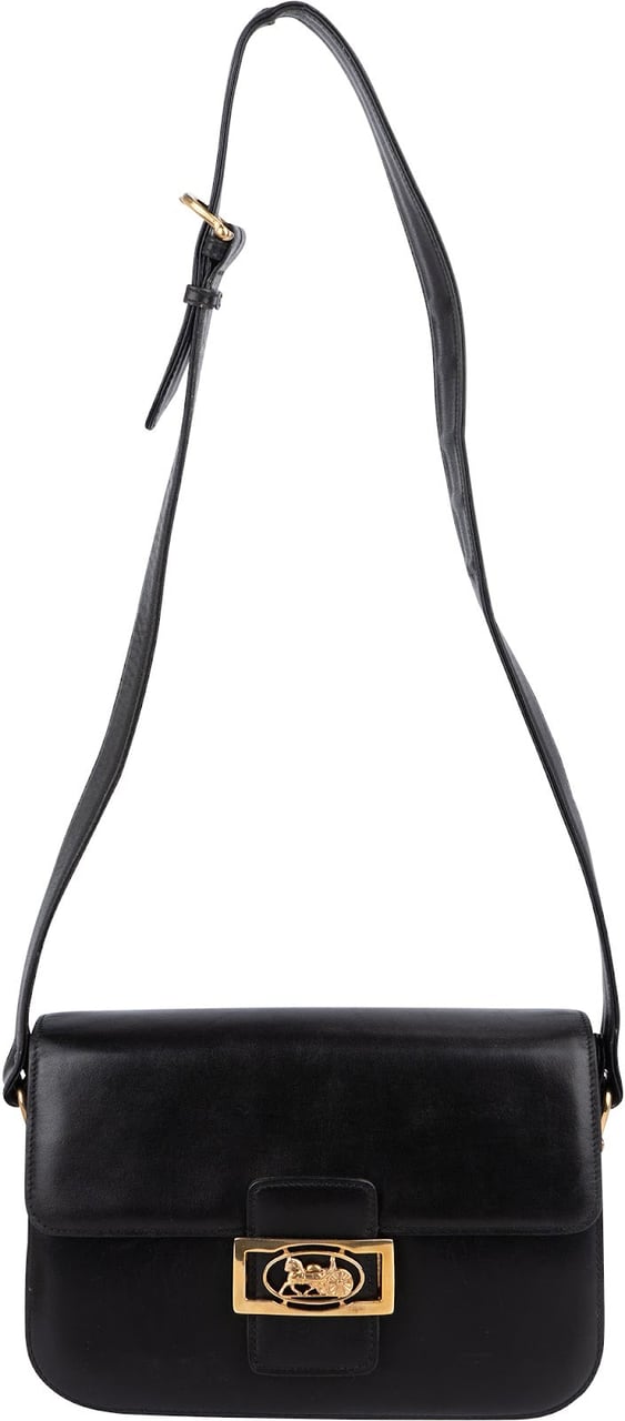 Celine Céline Back Boxcalf Horse Carriage Triomphe Shoulder Bag Zwart