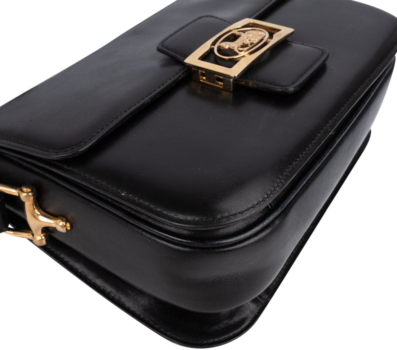 Celine Céline Back Boxcalf Horse Carriage Triomphe Shoulder Bag Zwart