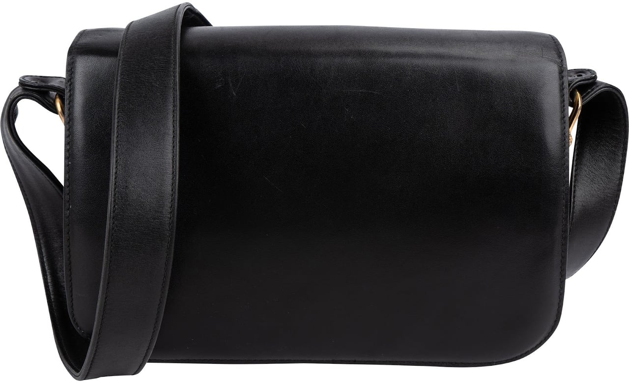 Celine Céline Back Boxcalf Horse Carriage Triomphe Shoulder Bag Zwart